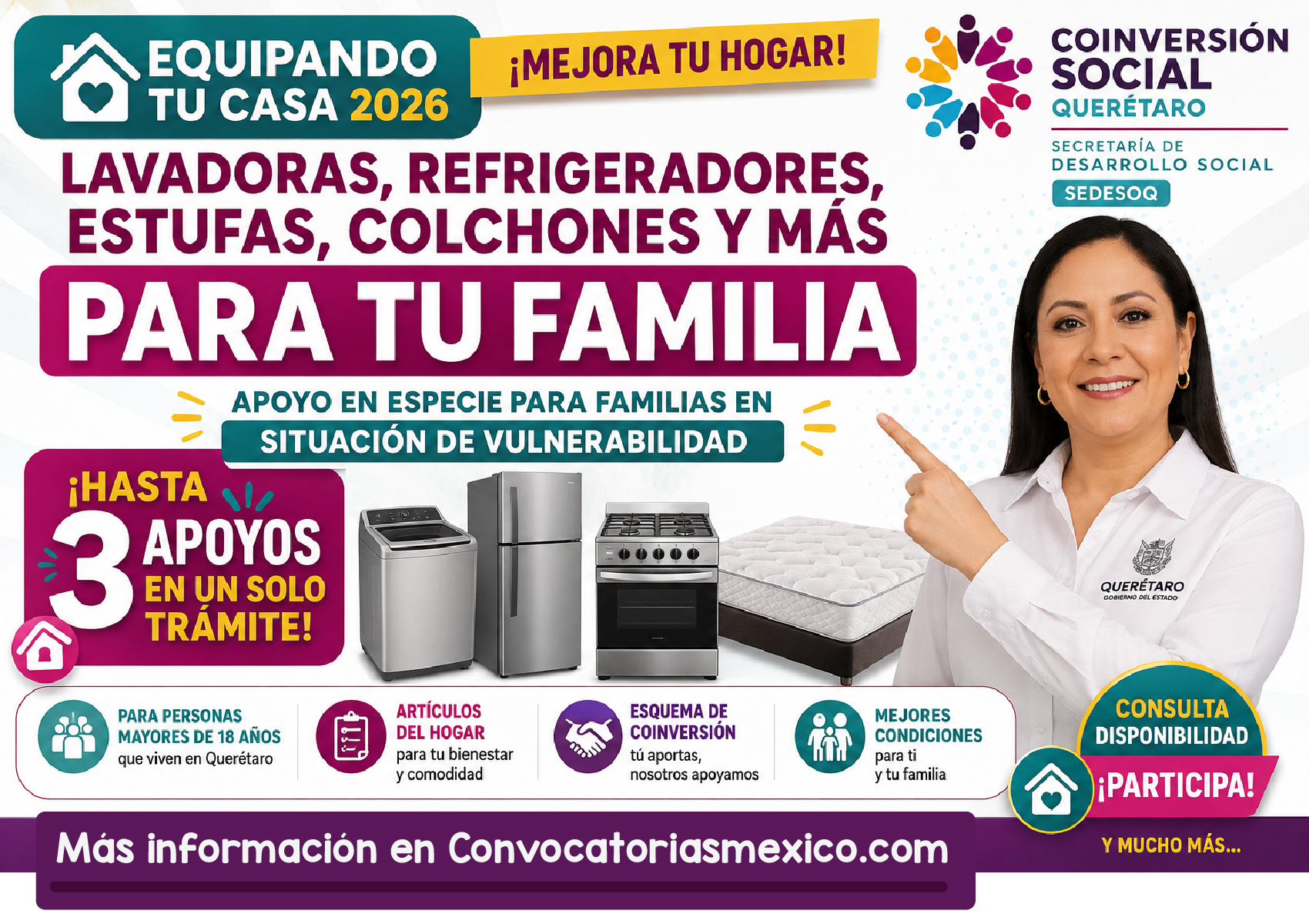 Equipando Tu Casa 2026 en Querétaro: entregan lavadoras, refrigeradores, estufas, colchones y más para mejorar el hogar