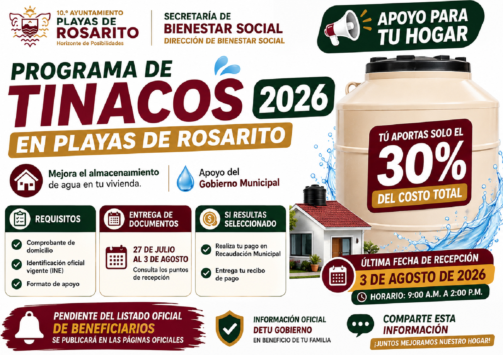 Programa de Tinacos 2026 en Playas de Rosarito: requisitos, costo y qué pasa con las solicitudes de agosto