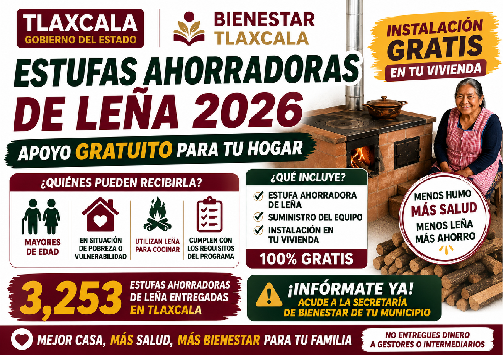 Estufas Ahorradoras de Leña 2026 en Tlaxcala: quiénes pueden recibir instalación gratis para mejorar su vivienda