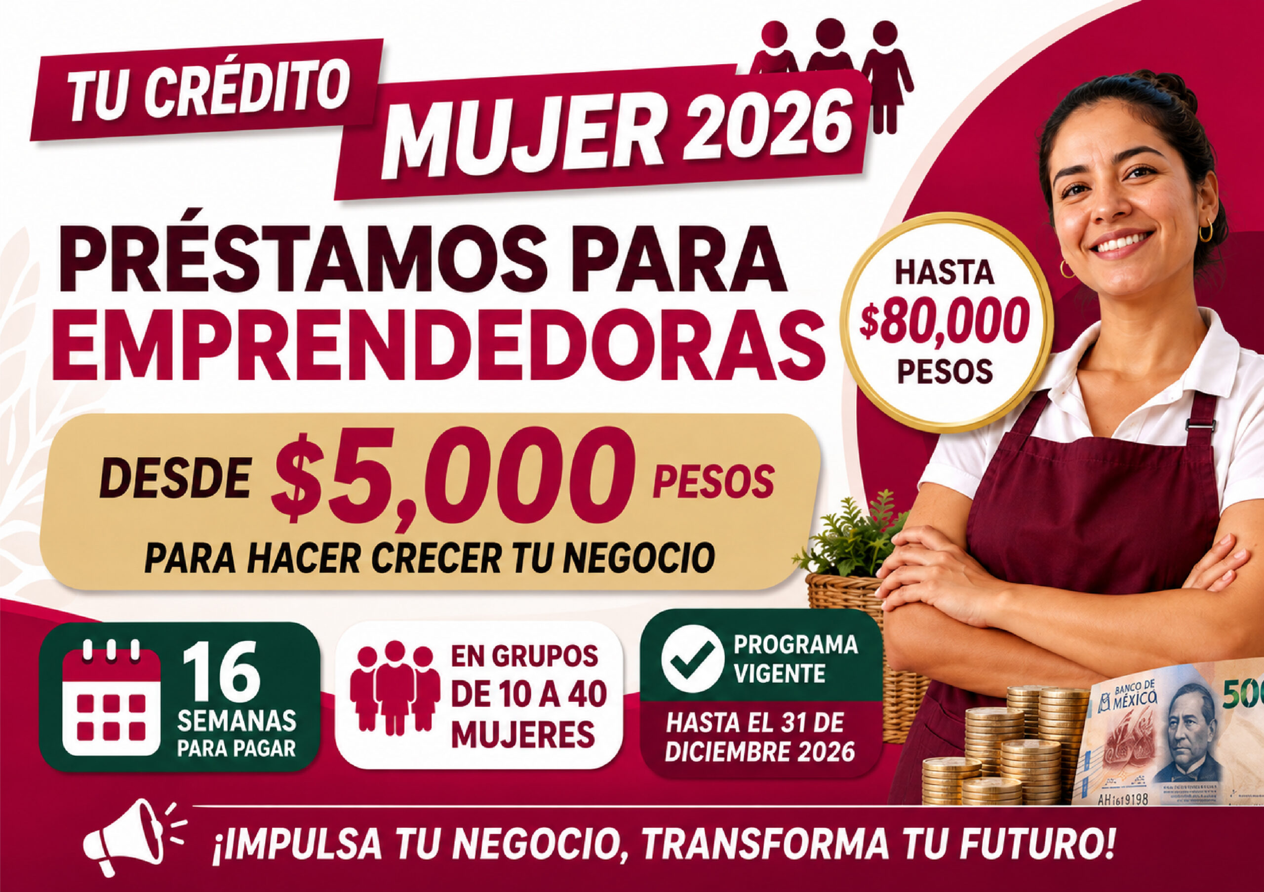 Tu Crédito Mujer 2026: préstamos desde 5 mil pesos para emprendedoras de Puebla siguen disponibles