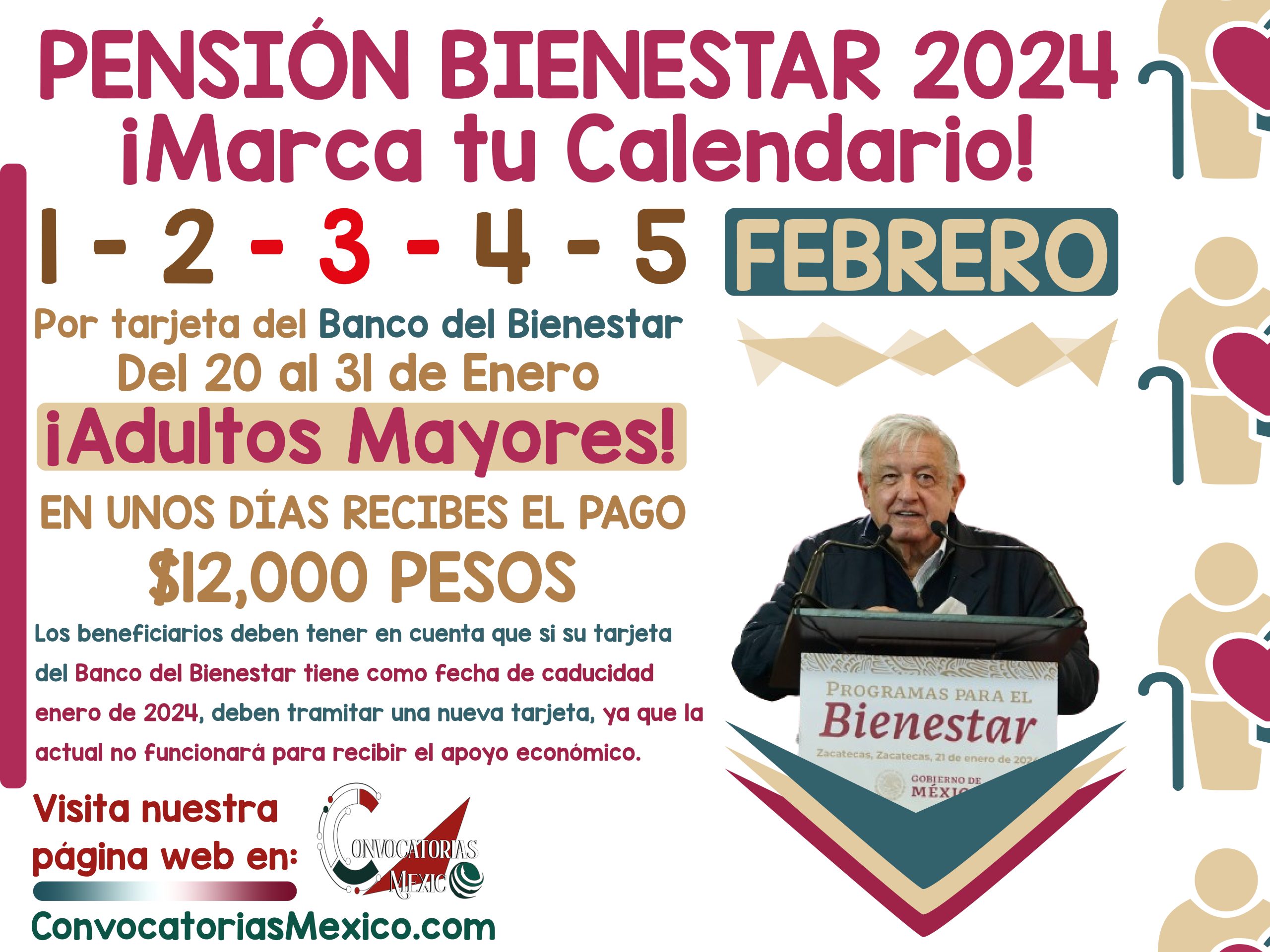 ¡Marca tu calendario! Este es el día que te toca depósito de la Pensión Bienestar en Febrero 2024