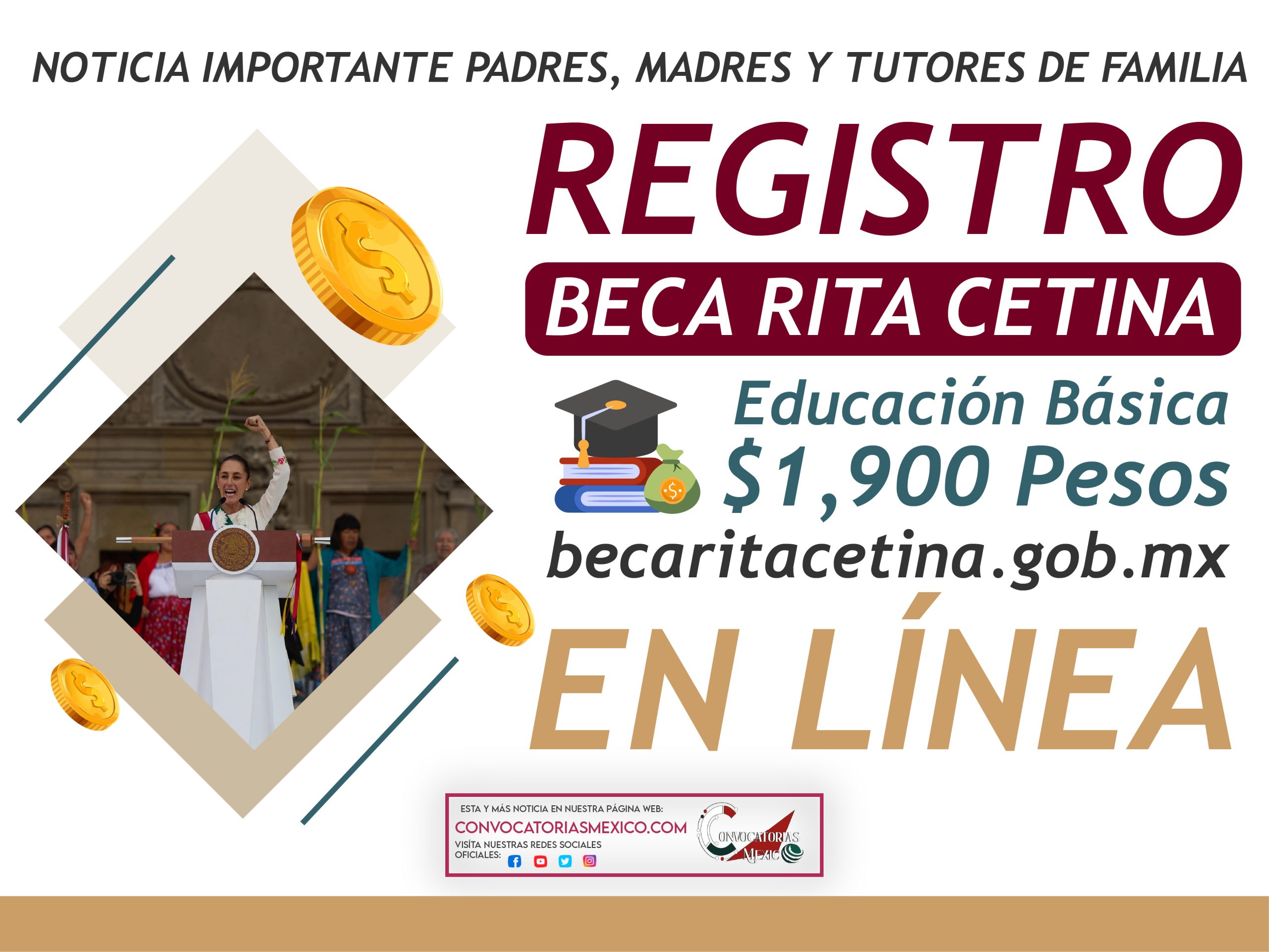 ¡YA PUEDES RECIBIR EL APOYO! $1,900 Pesos de la Beca Rita Cetina 2024