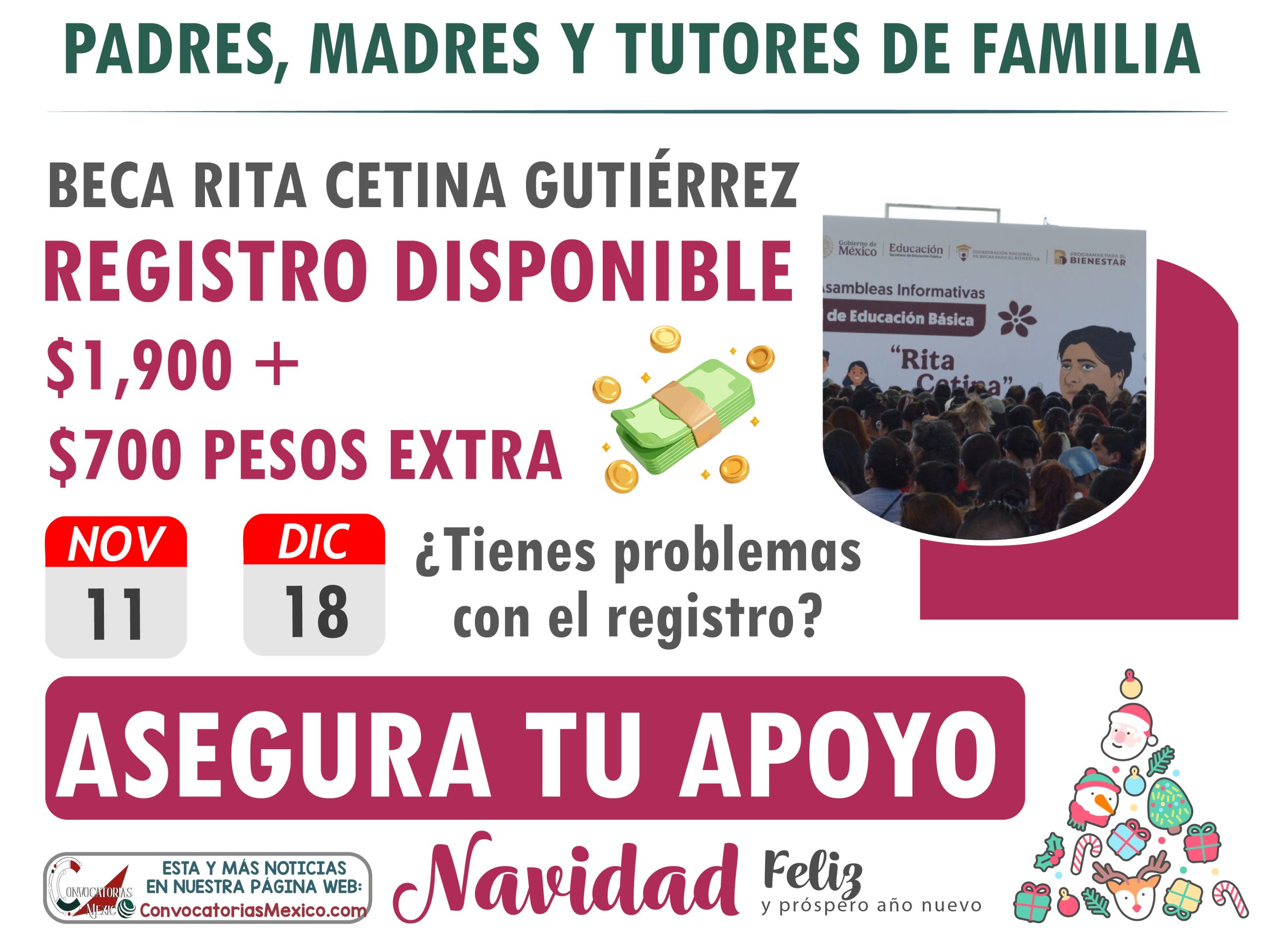 Tienes hasta el 18 de diciembre del 2024 ¿Soluciones de registro de la Beca Rita Cetina?