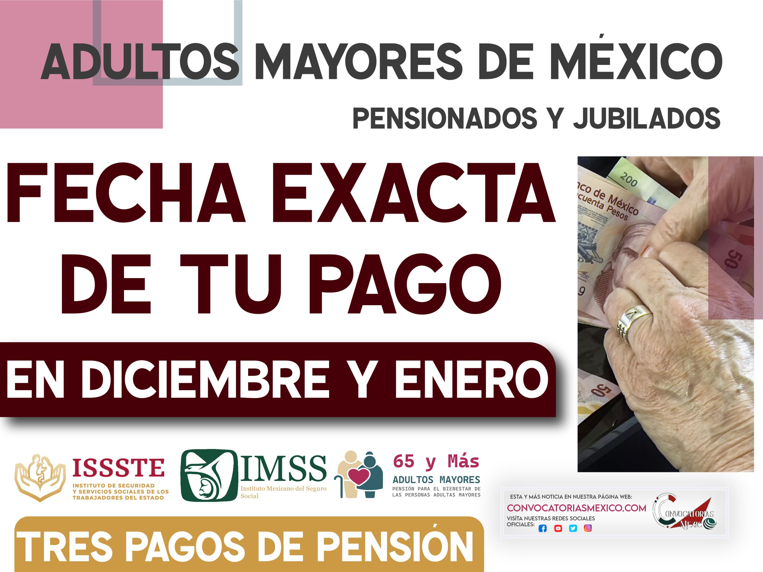 Primer pago de la pensión ISSSTE, IMSS y Bienestar del 2025. ¿Cuándo se realizará?