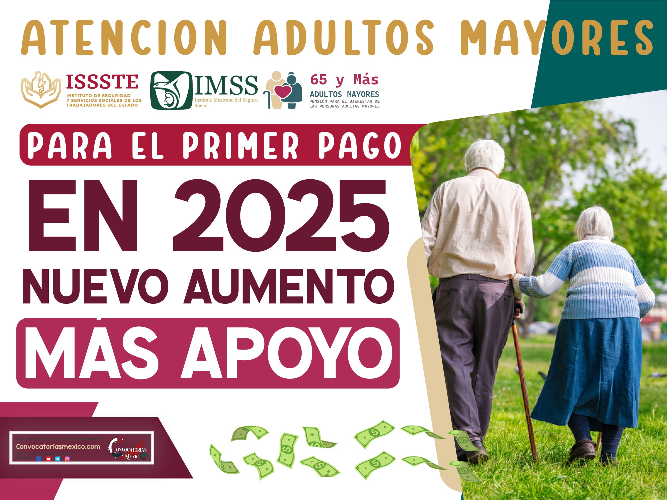 ¿Cuánto aumentará la pensión IMSS, ISSSTE y BIENESTAR en 2025?