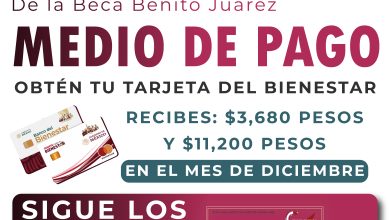 En diciembre Medio de pago con $3,680 pesos de la Beca Benito Juárez 2024