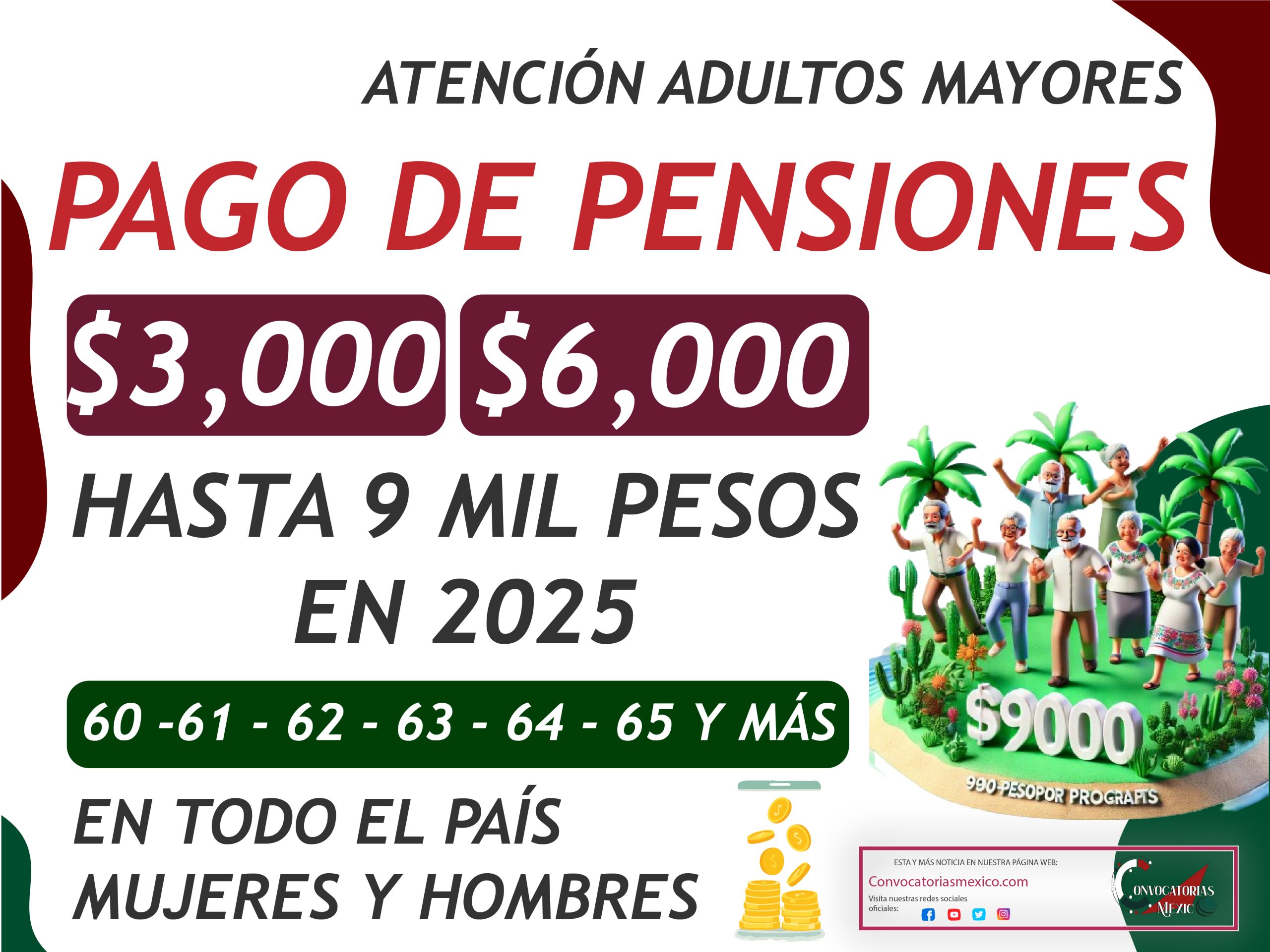 A partir de enero 9 mil pesos para los adultos mayores de las Pensiones del Bienestar 2025