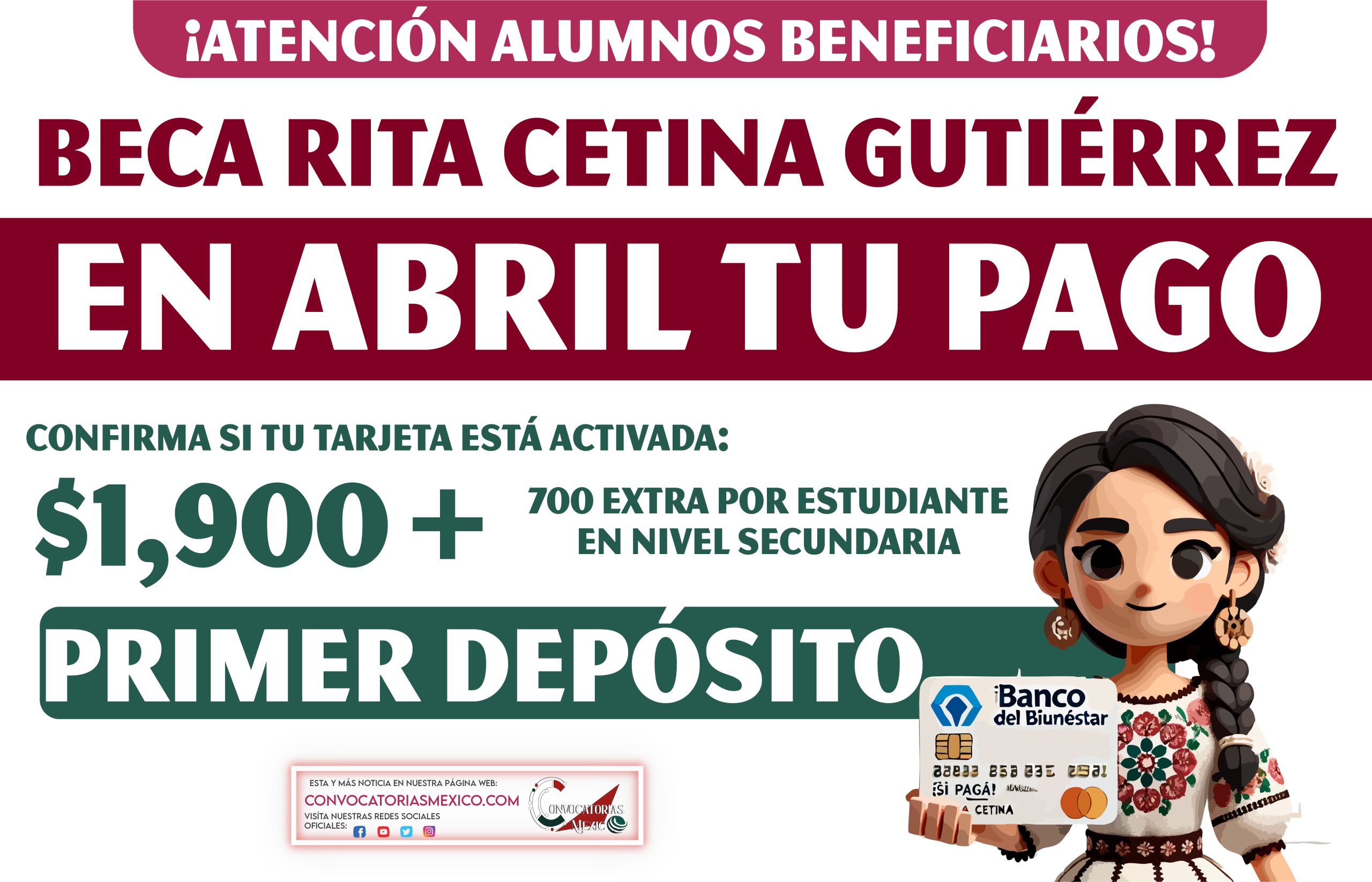 $1,900 pesos más pago extra para los alumnos de la Beca Rita Cetina Gutiérrez 2025