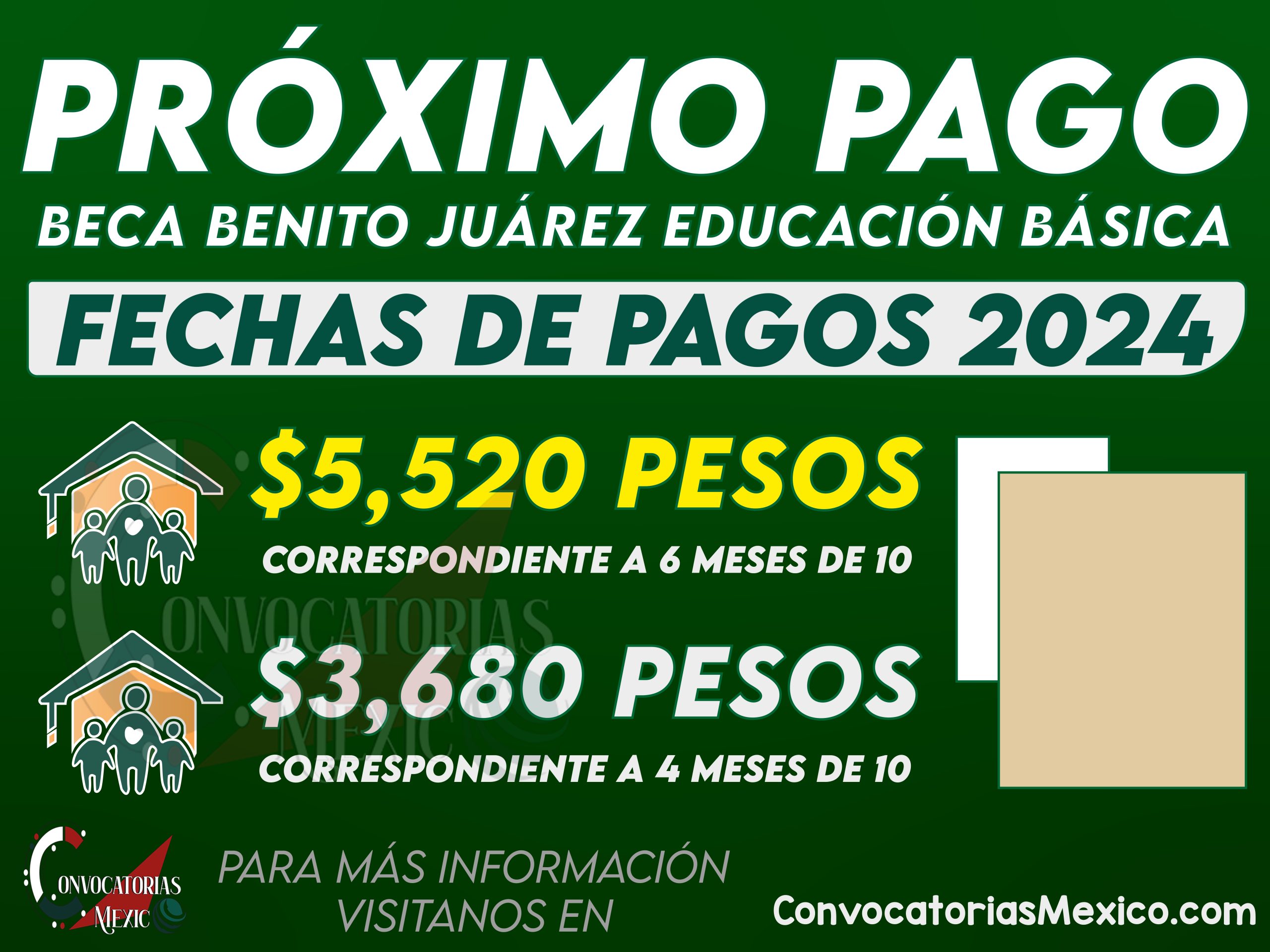 $5,520 pesos y $3,680 pesos ¡Estas son tus fechas de pago! Recibe la Beca Benito Juárez Educación Básica