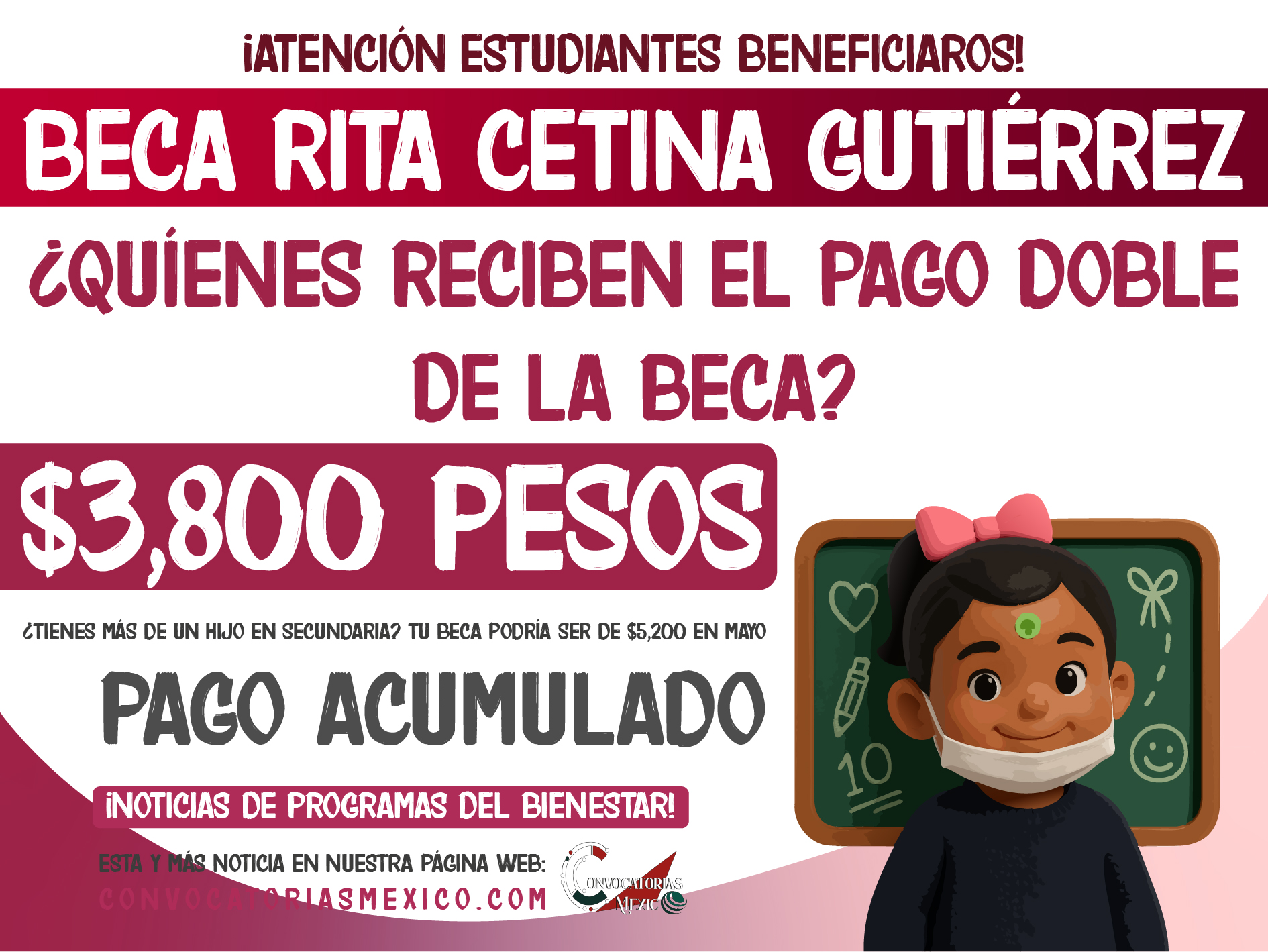 ¡En mayo! Depósitos de $3,800 + $1,400 pesos de la Beca Rita Cetina Gutiérrez 2025