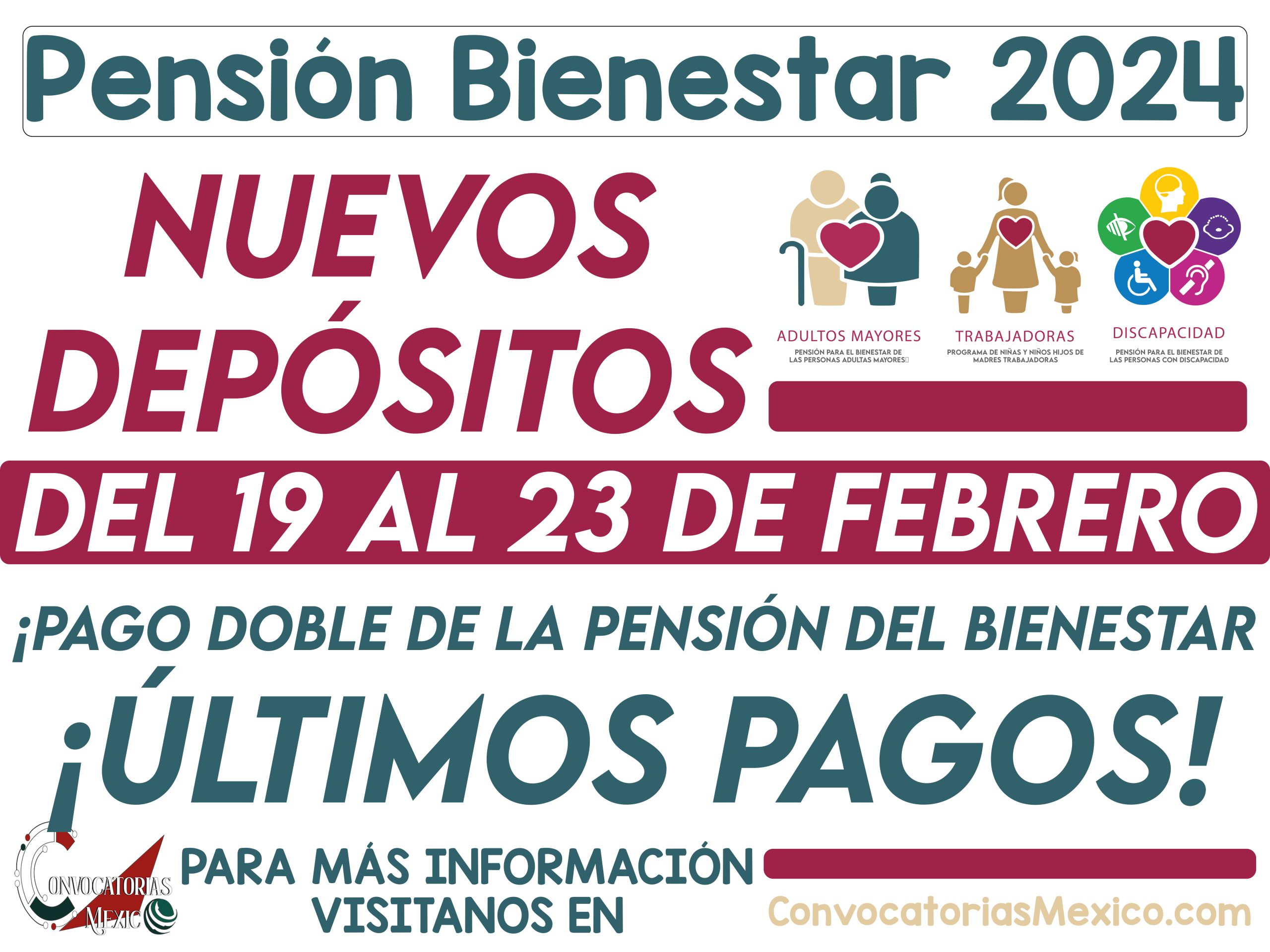 ¡ÚLTIMOS PAGOS! Así recibes tu pago doble de la Pensión Bienestar 19 al 23 de Febrero