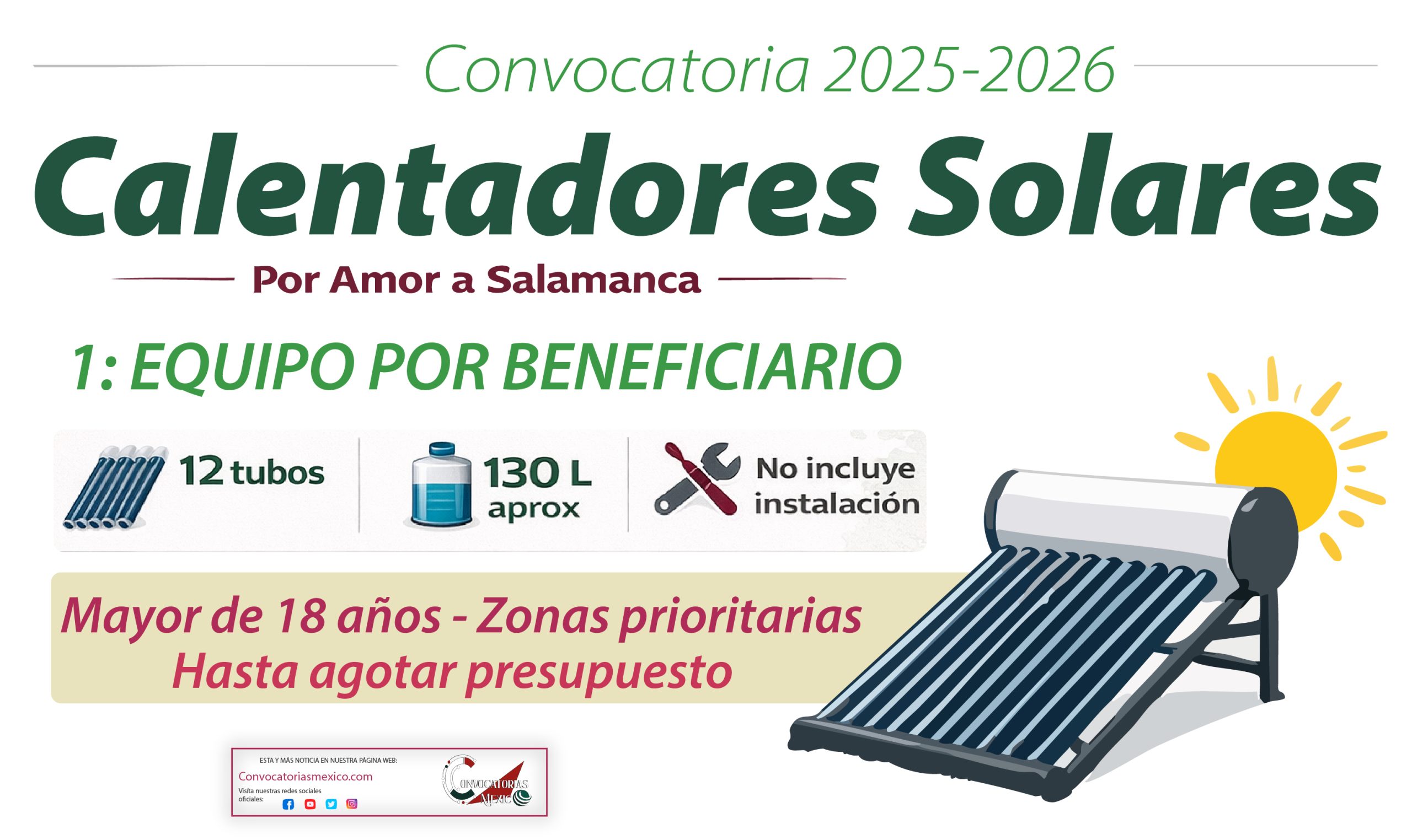 ¡Zonas prioritarias! Convocatoria Disponible para entregar Calentadores Solares