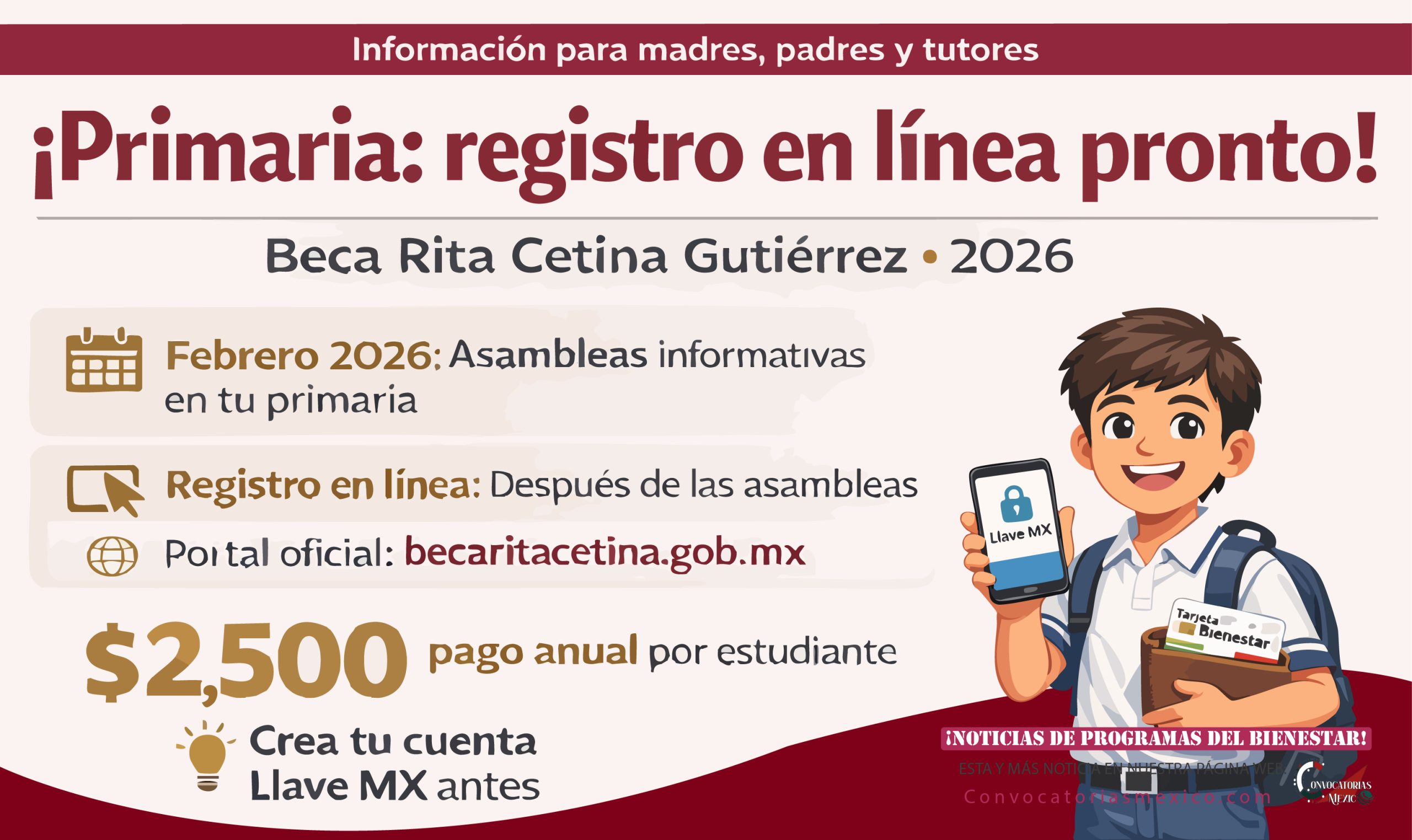 ¡Familias de primaria! Registro en línea a la beca Rita Cetina Gutiérrez para febrero 2026