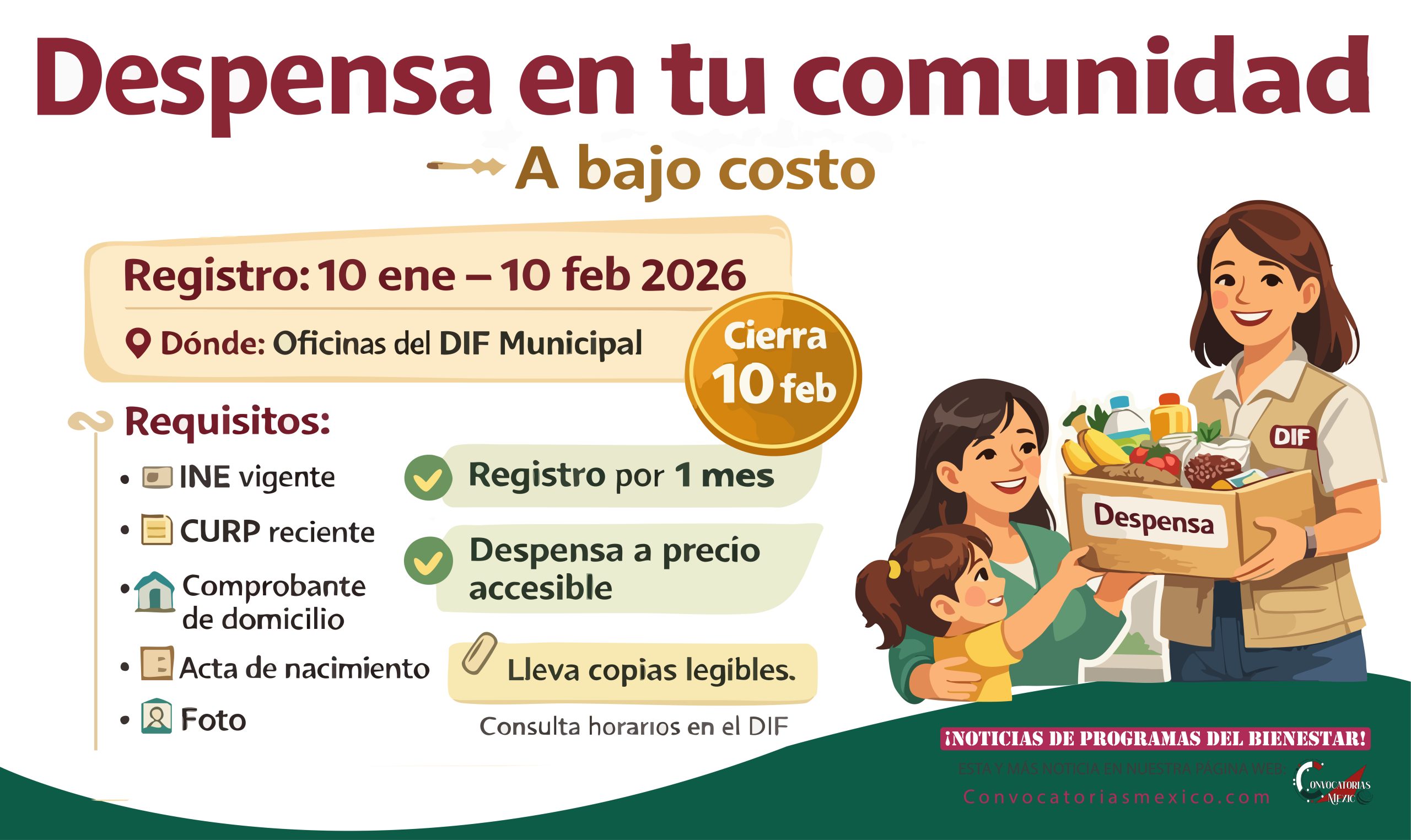 Despensa en tu comunidad a bajo costo tienes hasta el 10 de febrero de 2026