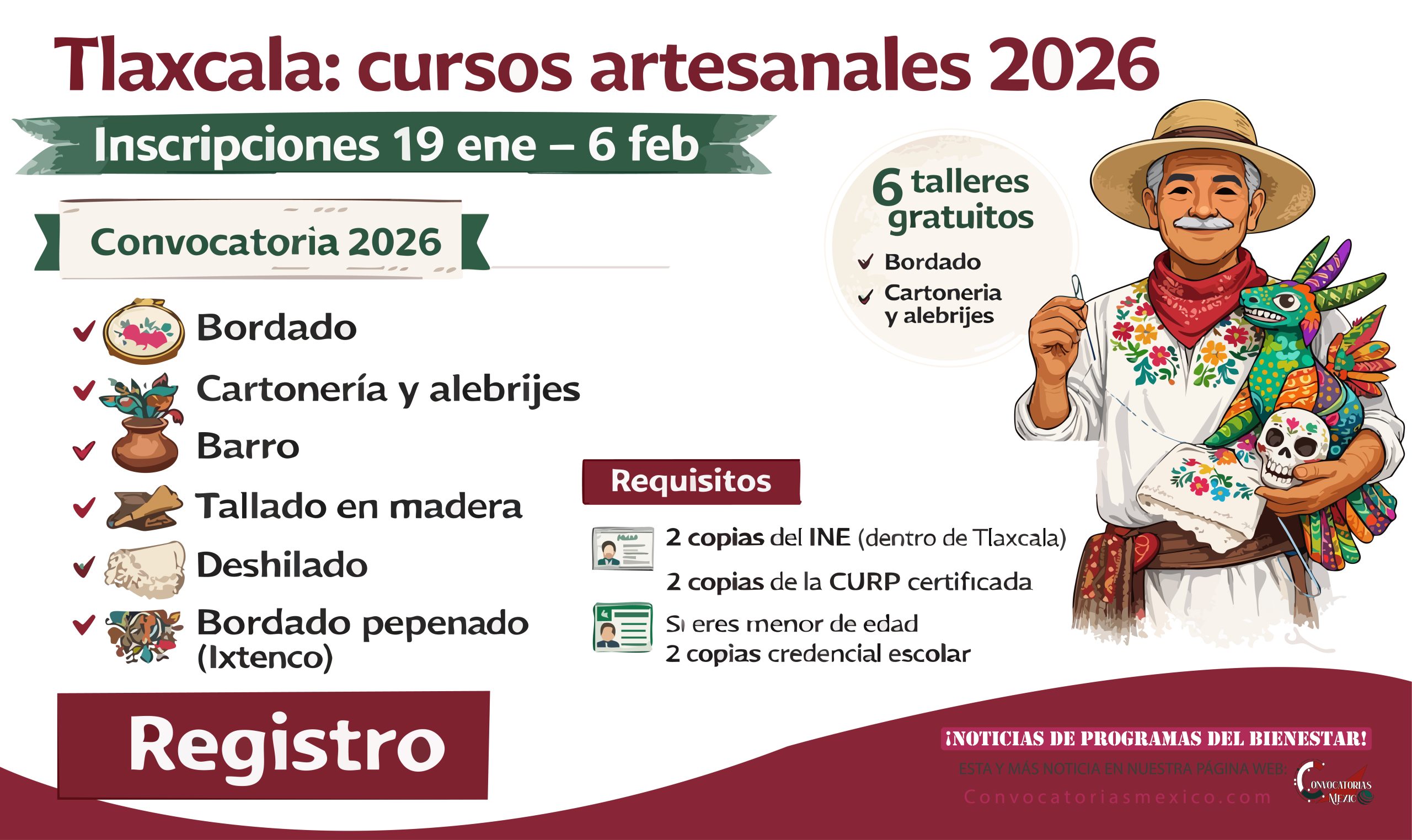 Tlaxcala abre inscripciones para cursos artesanales 2026: bordado, cartonería y más oficios tradicionales