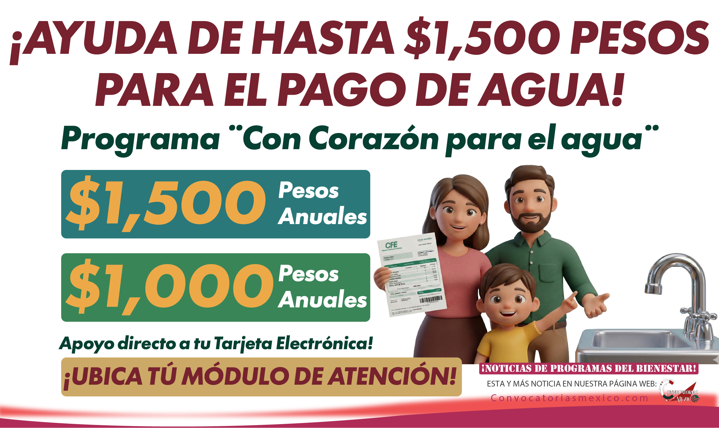 Ayuda de hasta $1,500 pesos para el pago de agua del programa Con Corazón para el agua 2026
