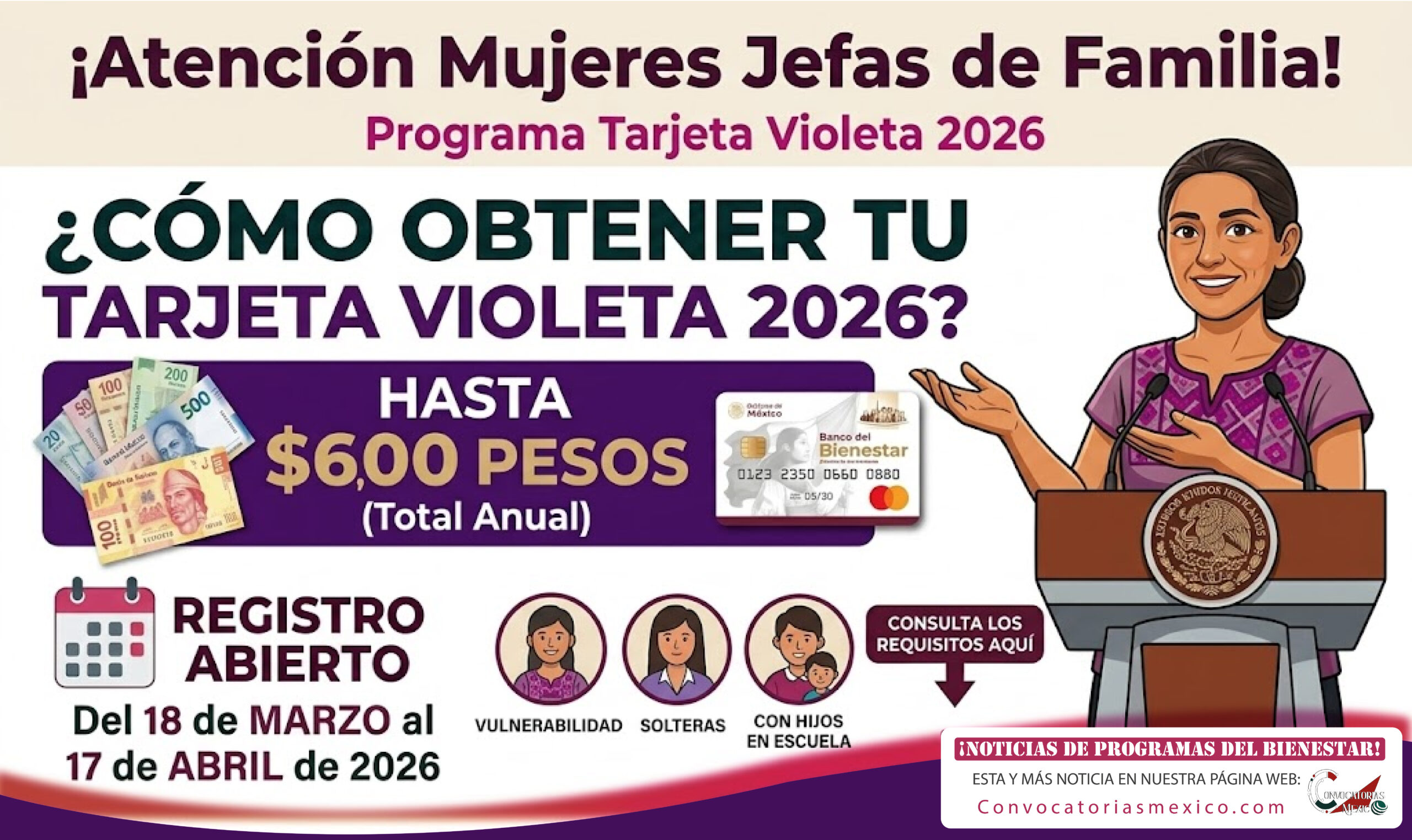 Programa tarjeta violeta 2026 Registro abierto del 18 de marzo al 17 de abril de 2026