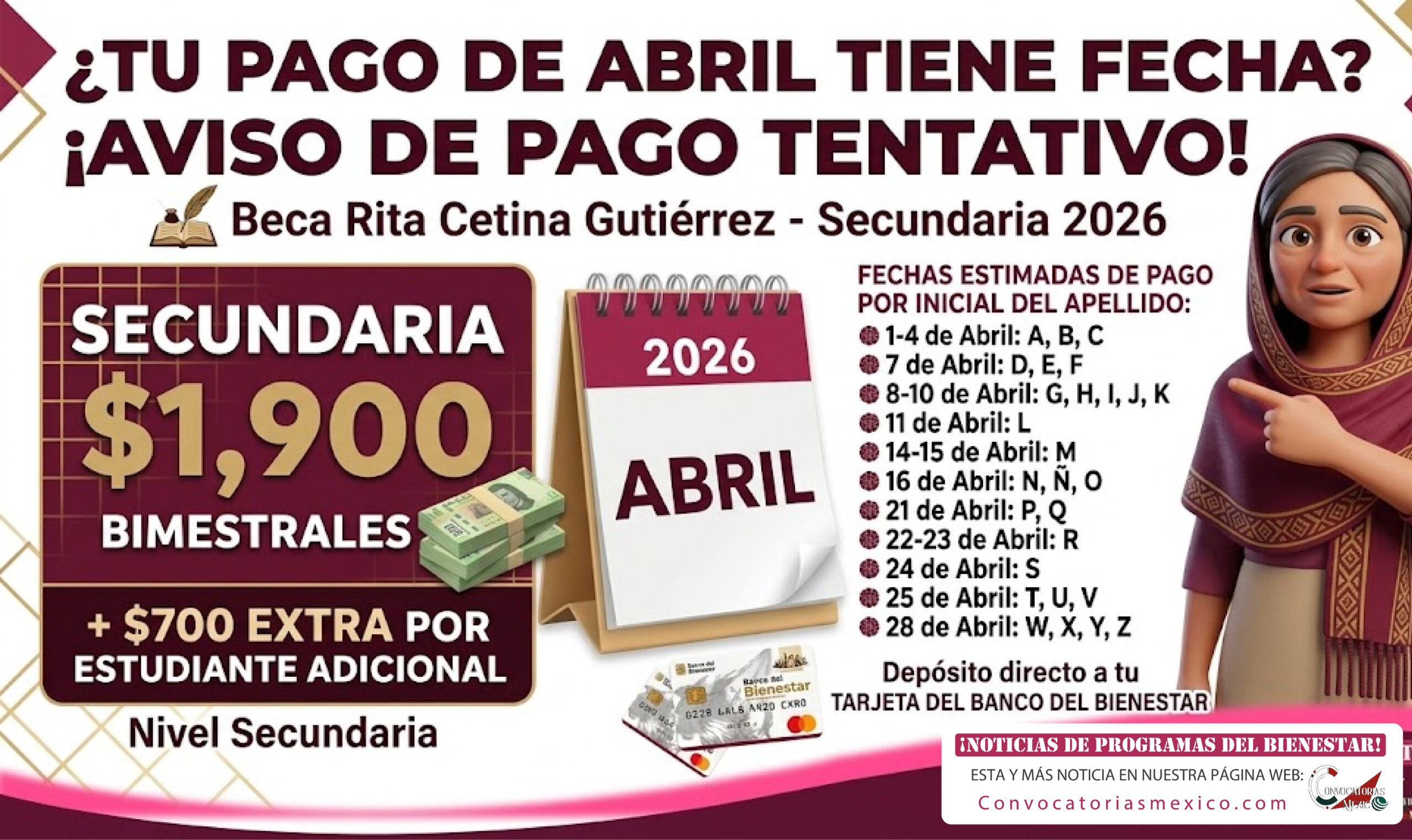 Calendario de pagos para las familias beneficiarias de la Beca Rita Cetina Guitérrez 2026