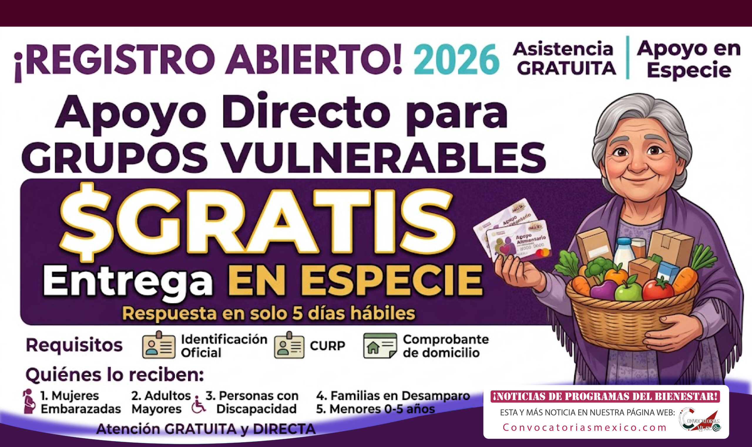 Asistencia alimentaria 2026: apoyo en especie para grupos vulnerables sigue vigente