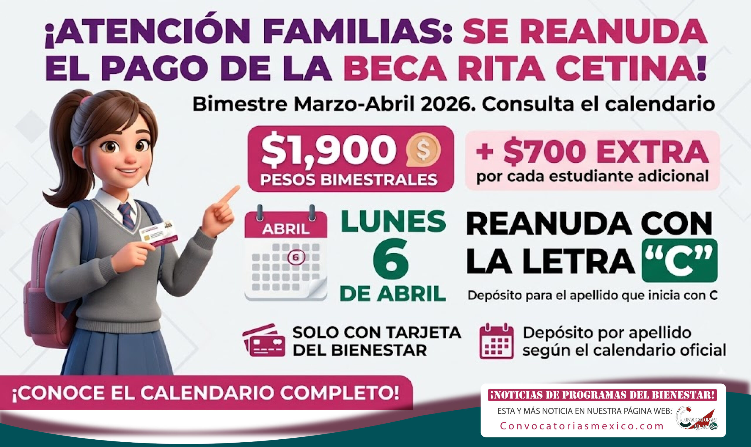 Pagos de la Beca Rita Cetina Gutiérrez se reanudan a partir del 6 de abril de 2026