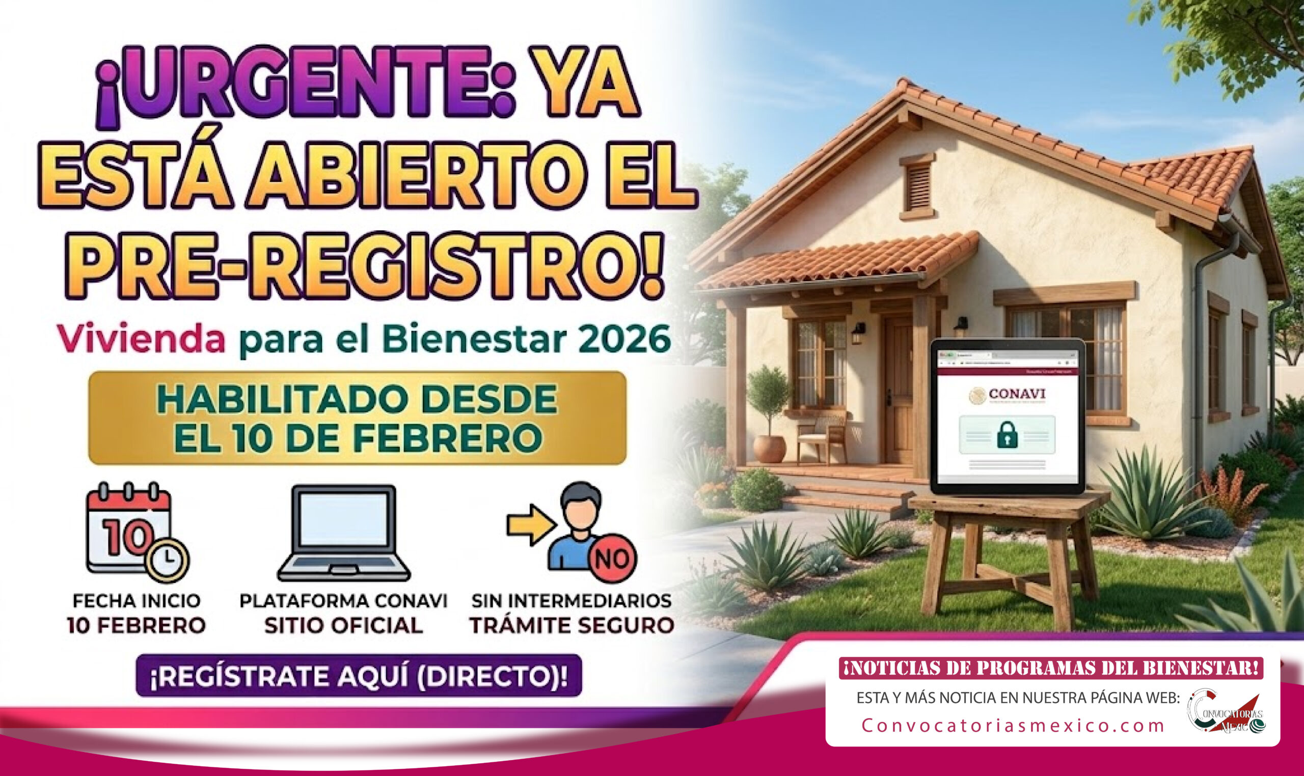 ¡En línea! Disponible en abril pre-registro para la Vivienda para el Bienestar 2026