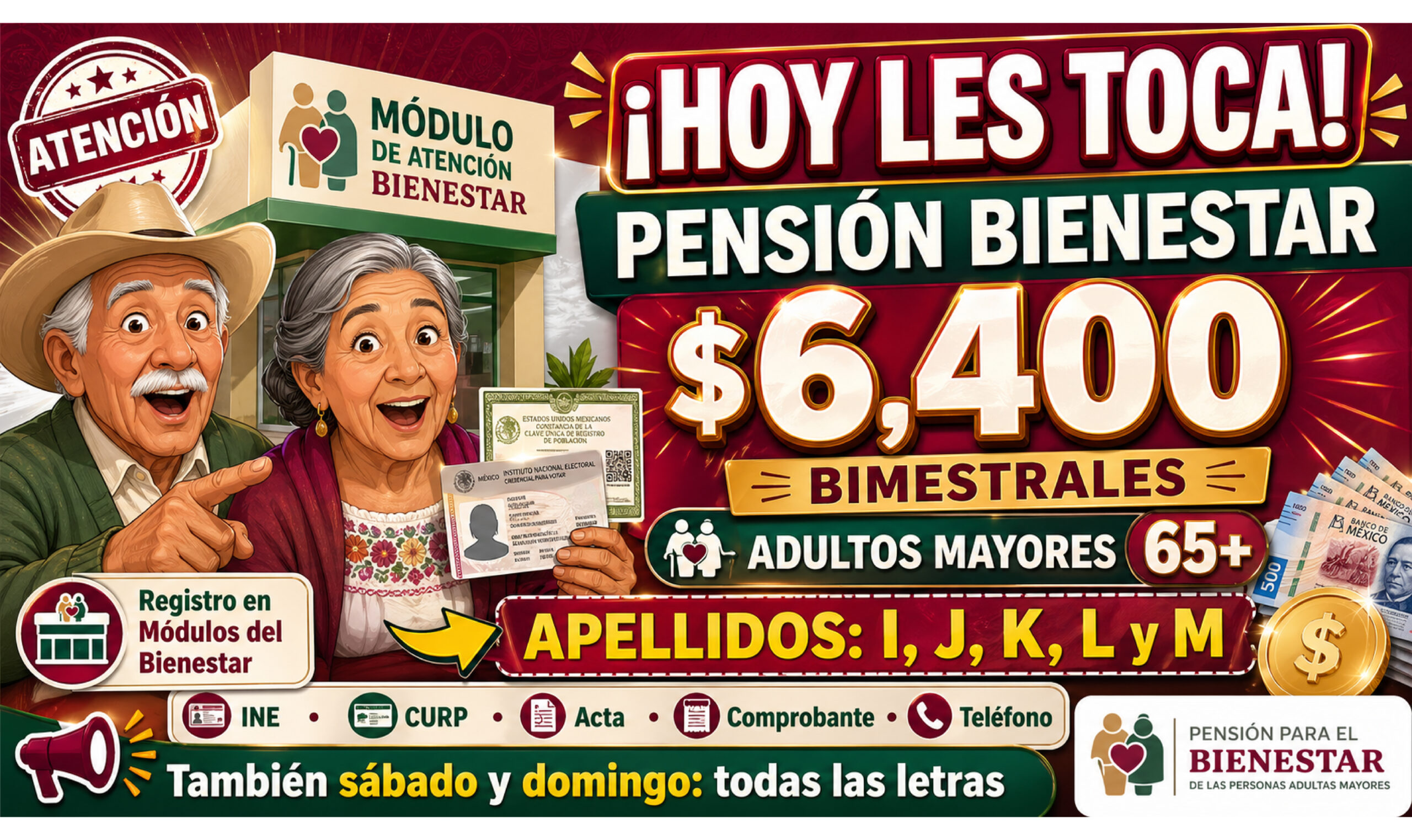 ¡Te toca! N, Ñ, O, P, Q, R ¿Qué adultos mayores se registran en la primera semana de la Pensión Bienestar?