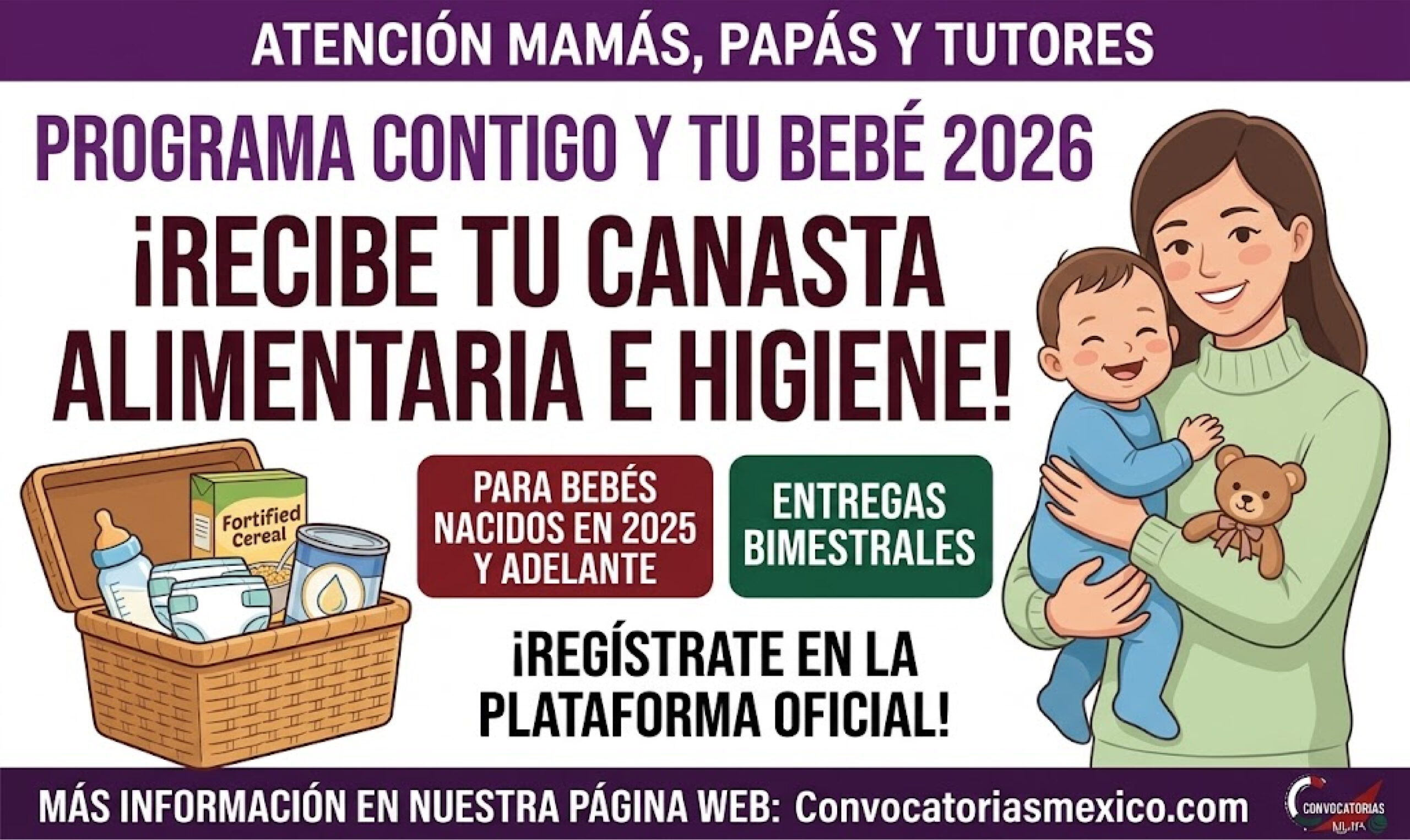 Querétaro estatal: Contigo y tu Bebé 2026 entregará canastas alimentarias y productos de higiene materno-infantil