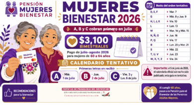 Letra A, B y C reciben primero el pago de la Pensión Mujeres Bienestar 60 a 64 años en julio 2026