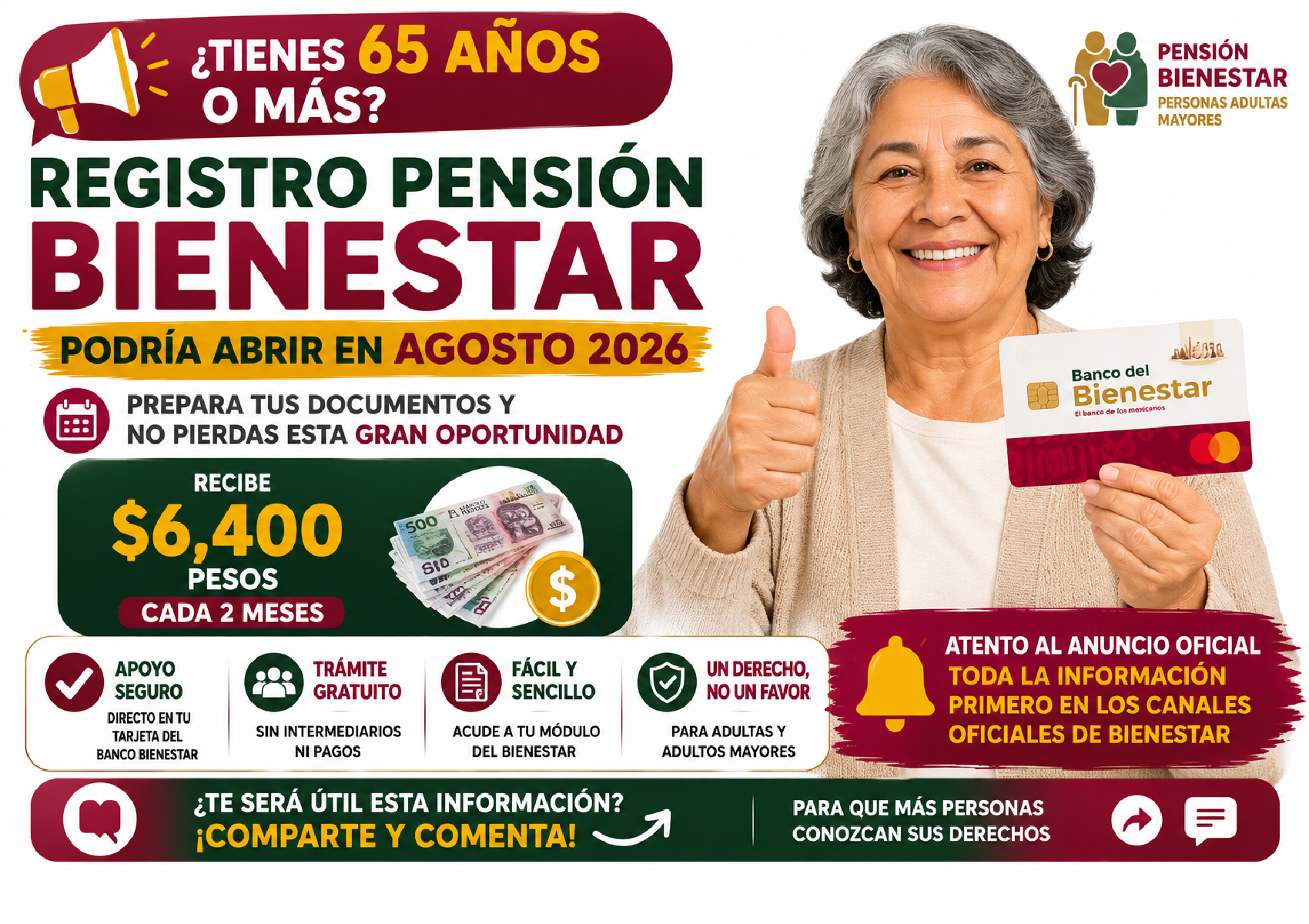 Registro Pensión Bienestar en agosto 2026: estos son los pasos y documentos que debes preparar si tienes 65 años