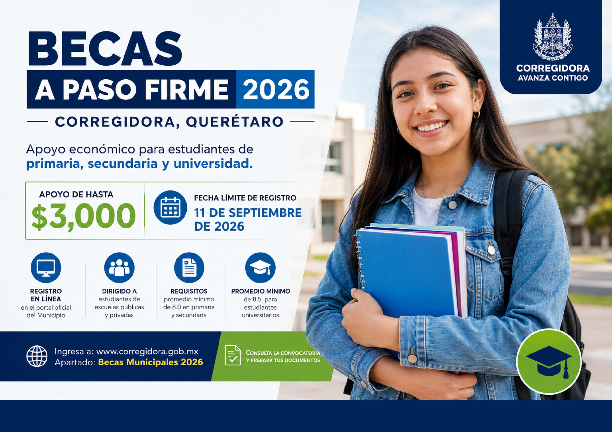 Becas A Paso Firme 2026 en Corregidora: apoyo de hasta $3,000, requisitos y fecha límite