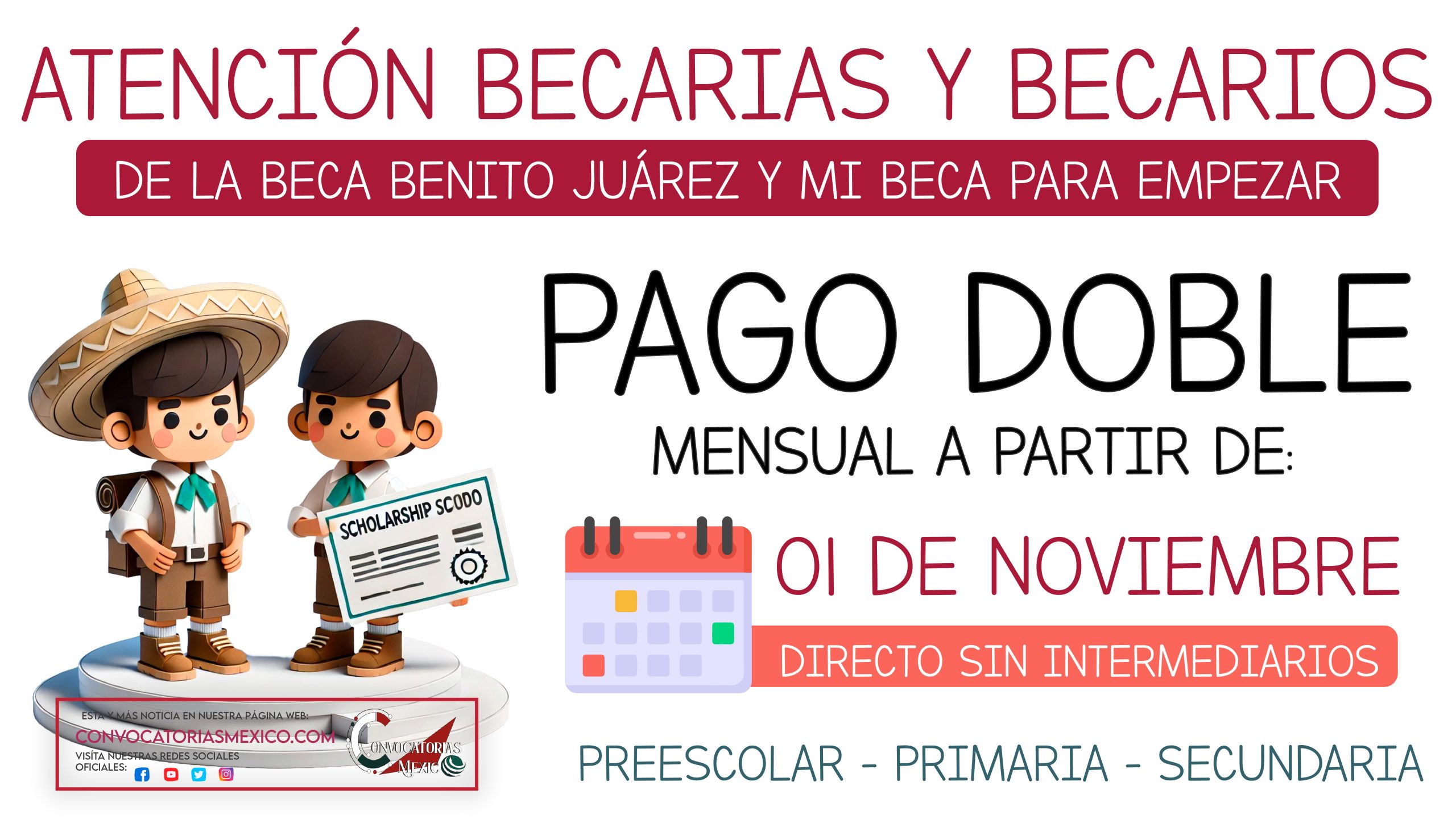 Pago doble para estudiantes de educación básica Beca Benito Juárez y Mi Beca para Empezar