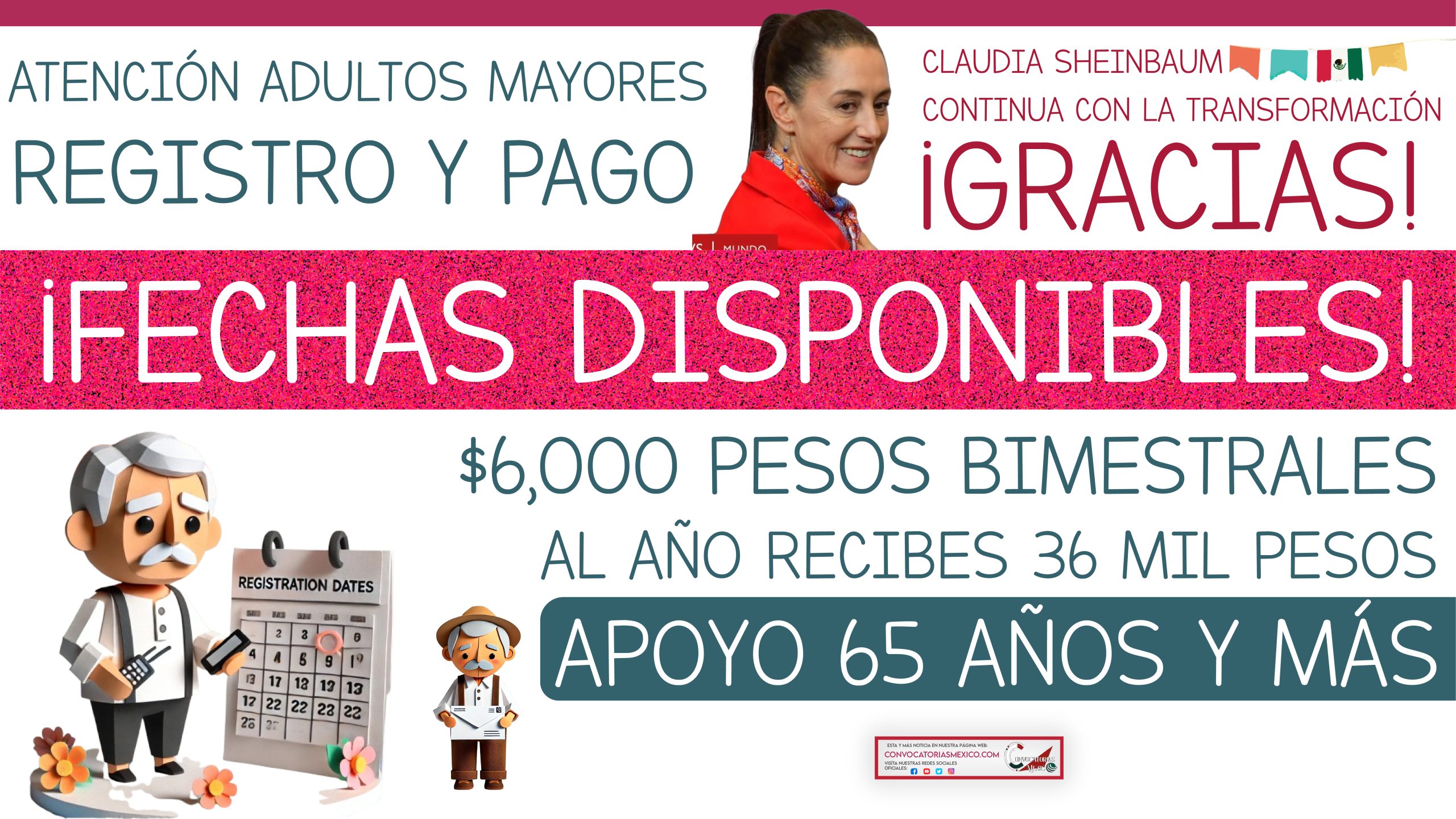 ¡DISPONIBLES! Recibes 36 mil pesos Fechas de pago y de registro de la Pensión Bienestar 2024