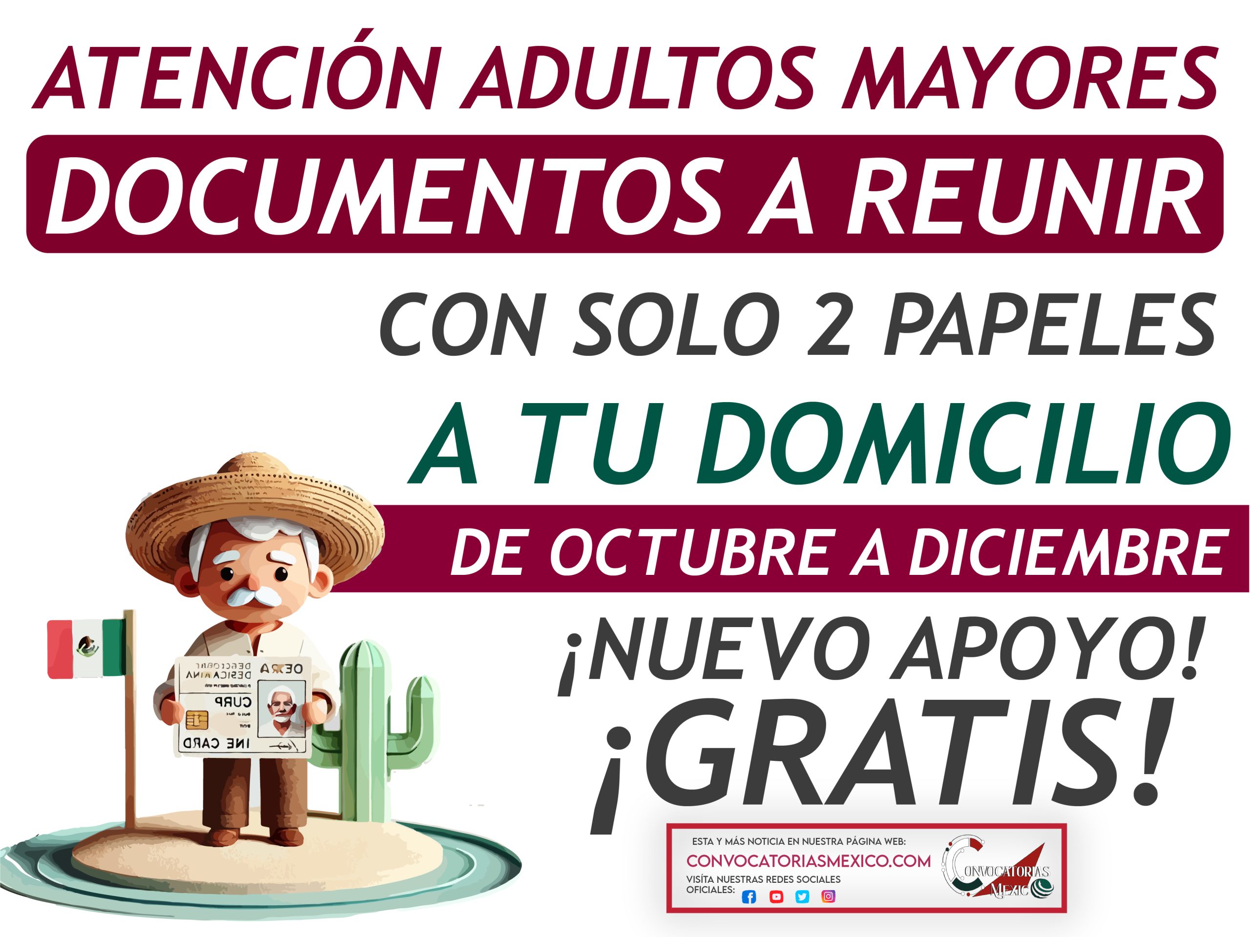 Nuevo apoyo para adultos mayores de la Pensión Bienestar noviembre a diciembre a domicilio
