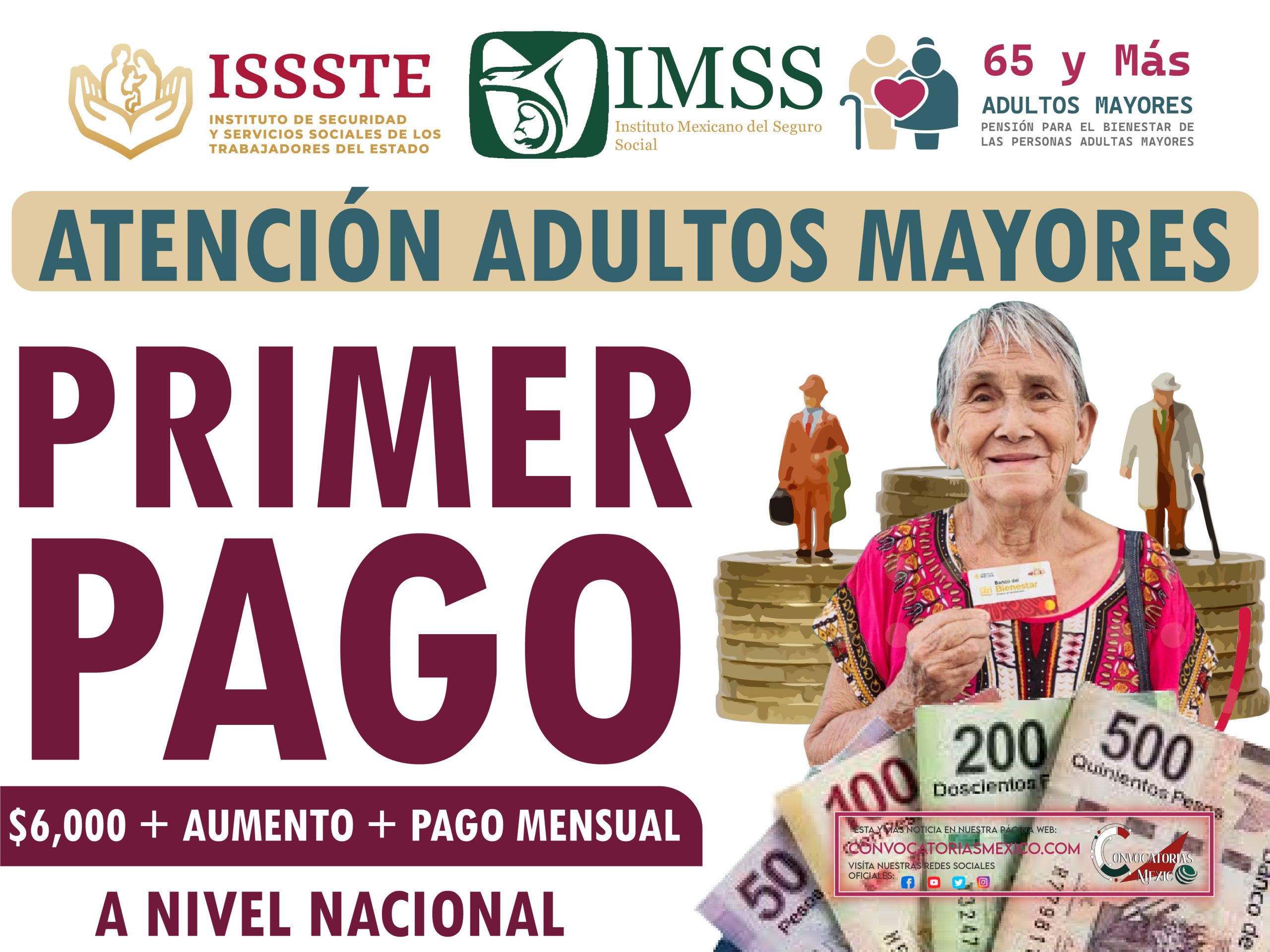 A Nivel Nacional pagos a los adultos mayores de la Pensión Bienestar, IMSS E ISSSTE