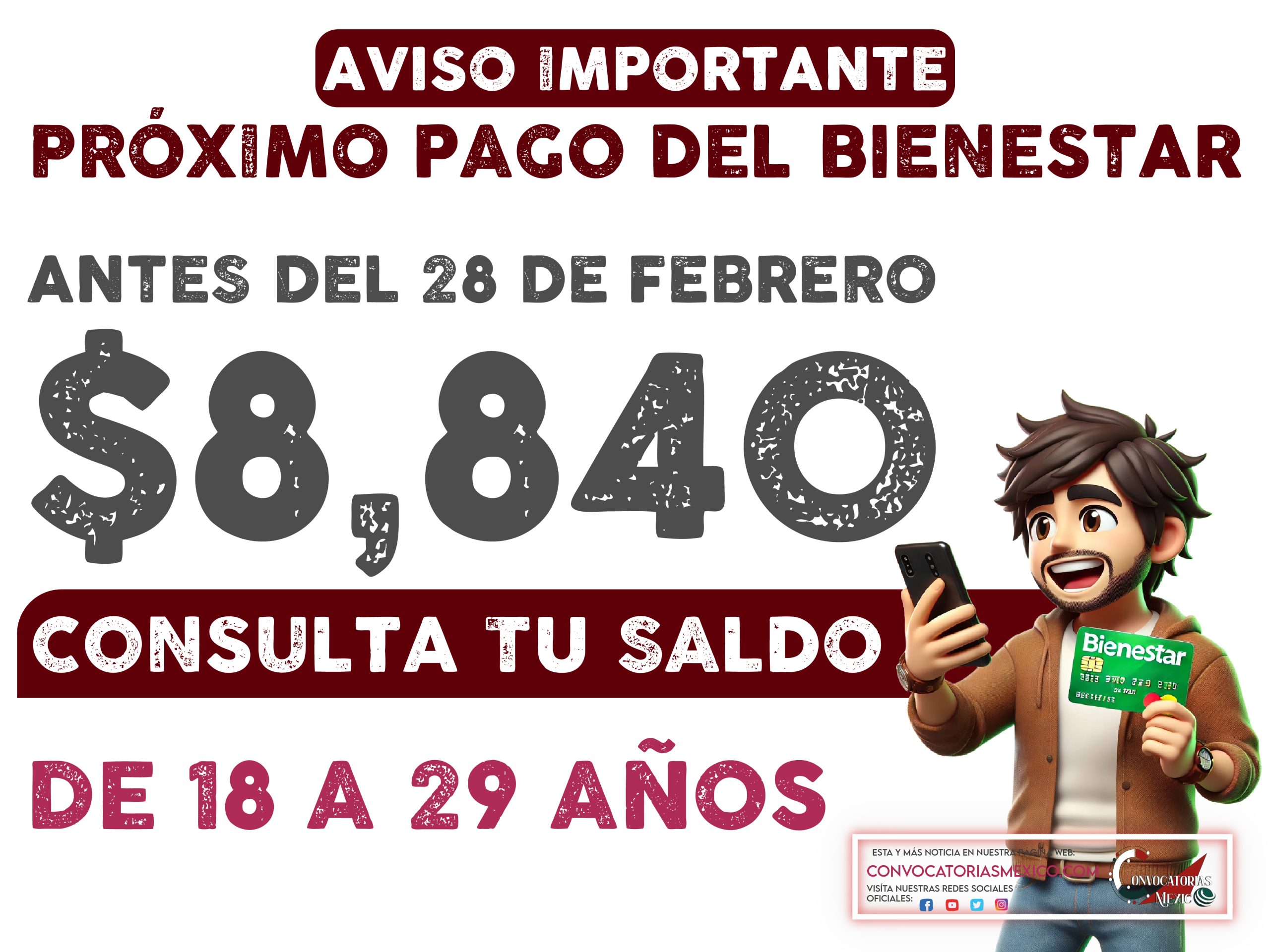 $8,840 pesos para finales de febrero - Pago mensual de programa del Bienestar
