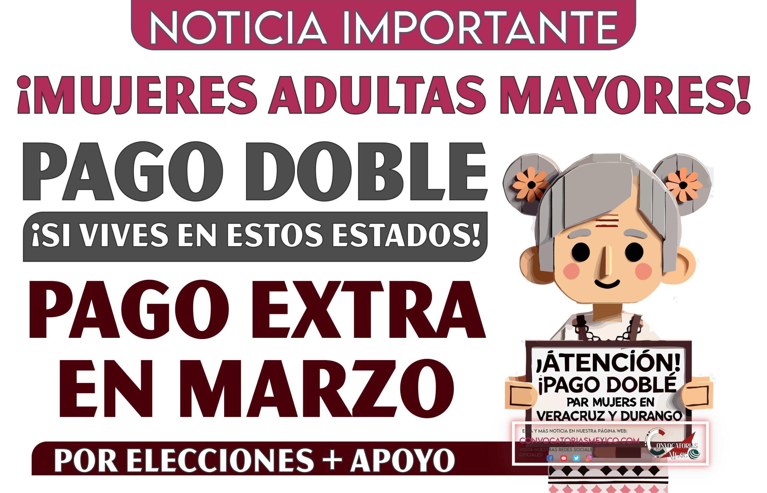 ¿Las mujeres adultas mayores también recibirán pago doble en marzo?