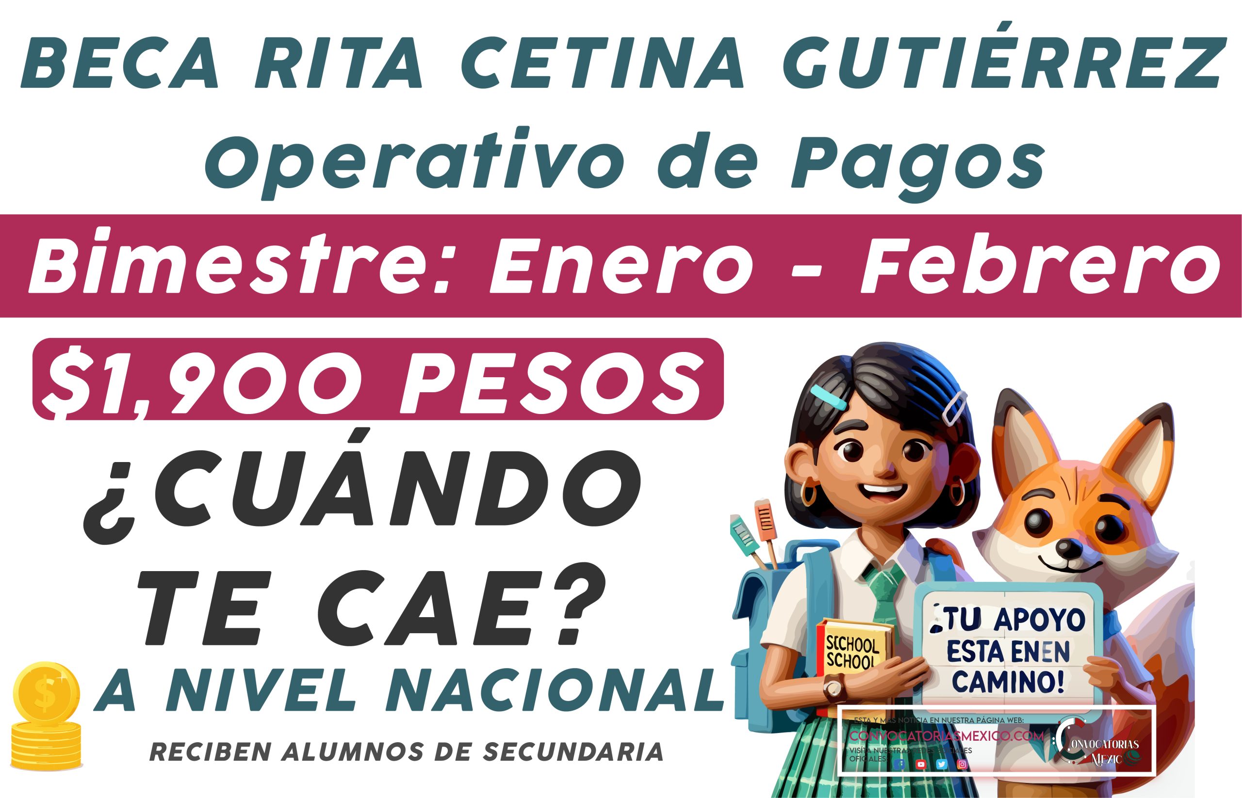 A Nivel Nacional pagos de $1,900 pesos de la Beca Rita Cetina Gutiérrez 2025