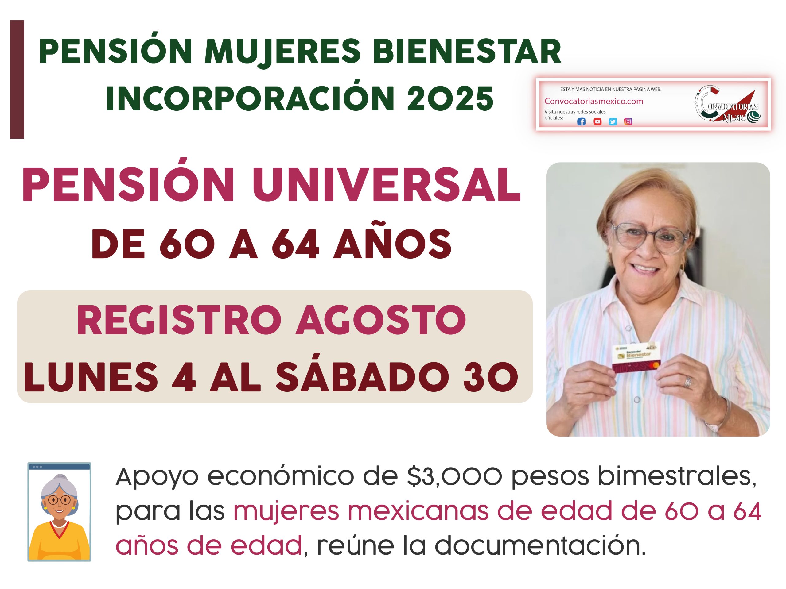 ¡REGISTRO! Fechas de Incorporación para el programa Pensión Mujeres Bienestar 2025