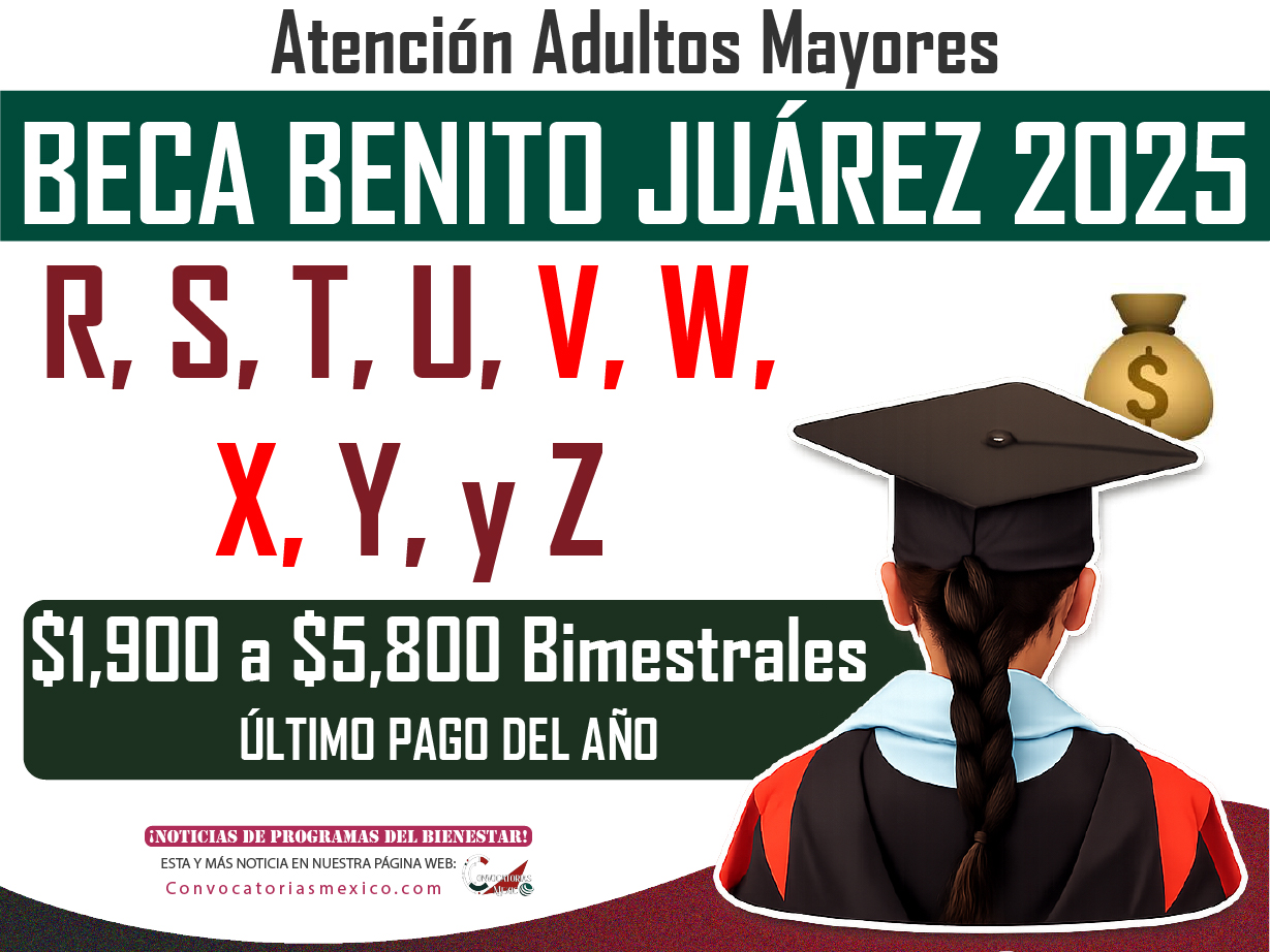 R, S, T, U, V, W, X, Y y Z pagos de $1,900 a $5,800 pesos de la Beca Benito Juárez 2025