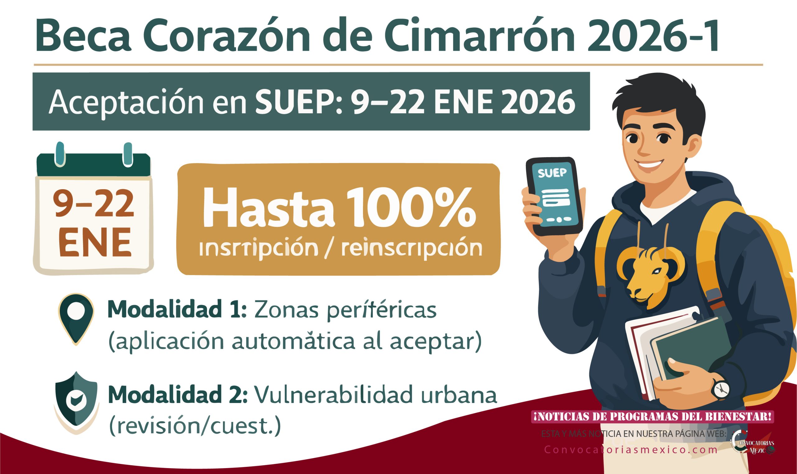 Disponible Beca Corazón de Cimarrón 2026-1 y la aceptación en SUEP será del 9 al 22 de enero de 2026