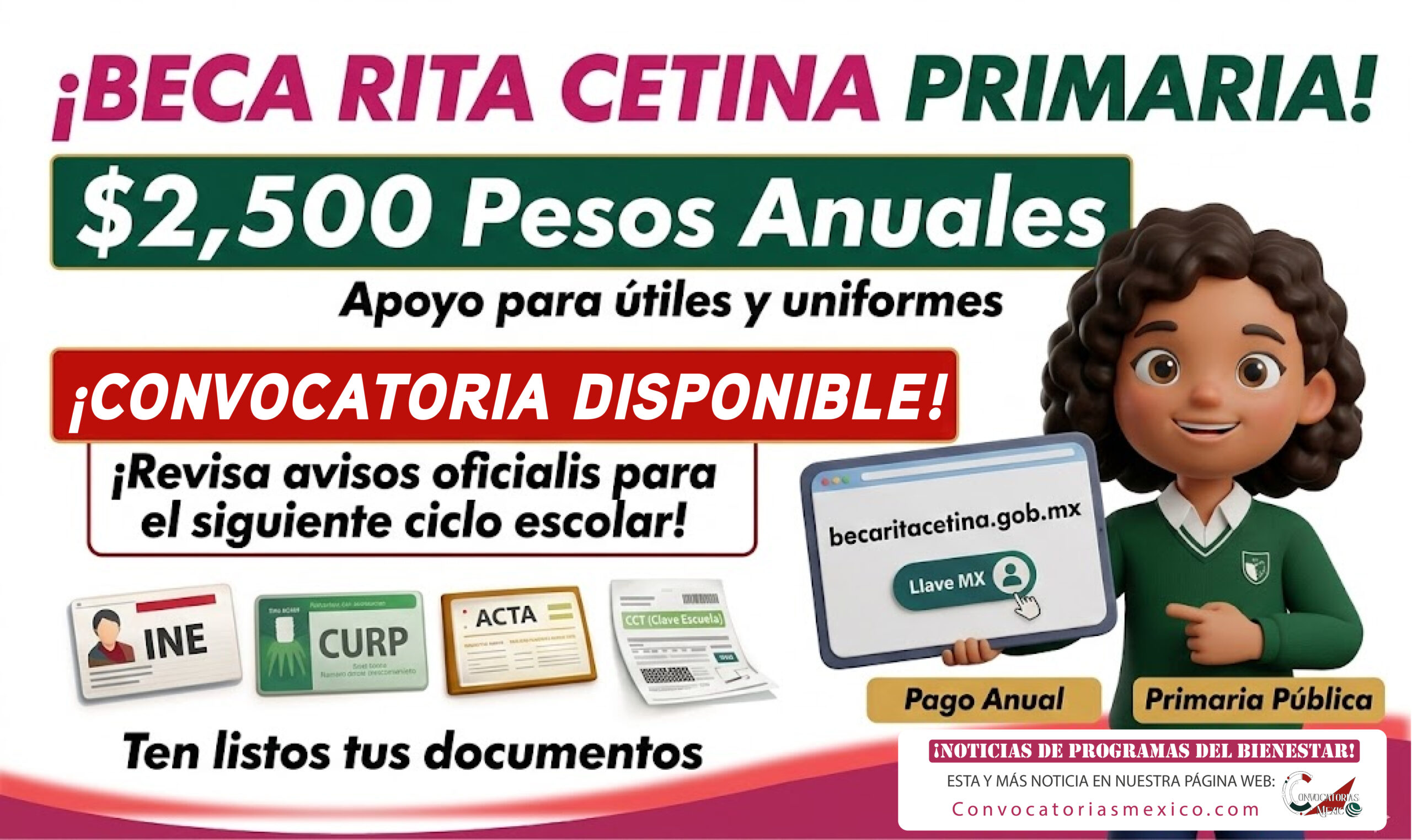 ¡Comienza registro! Recibe $2,500 pesos de la Beca Rita Cetina Gutiérrez Primaria 2026