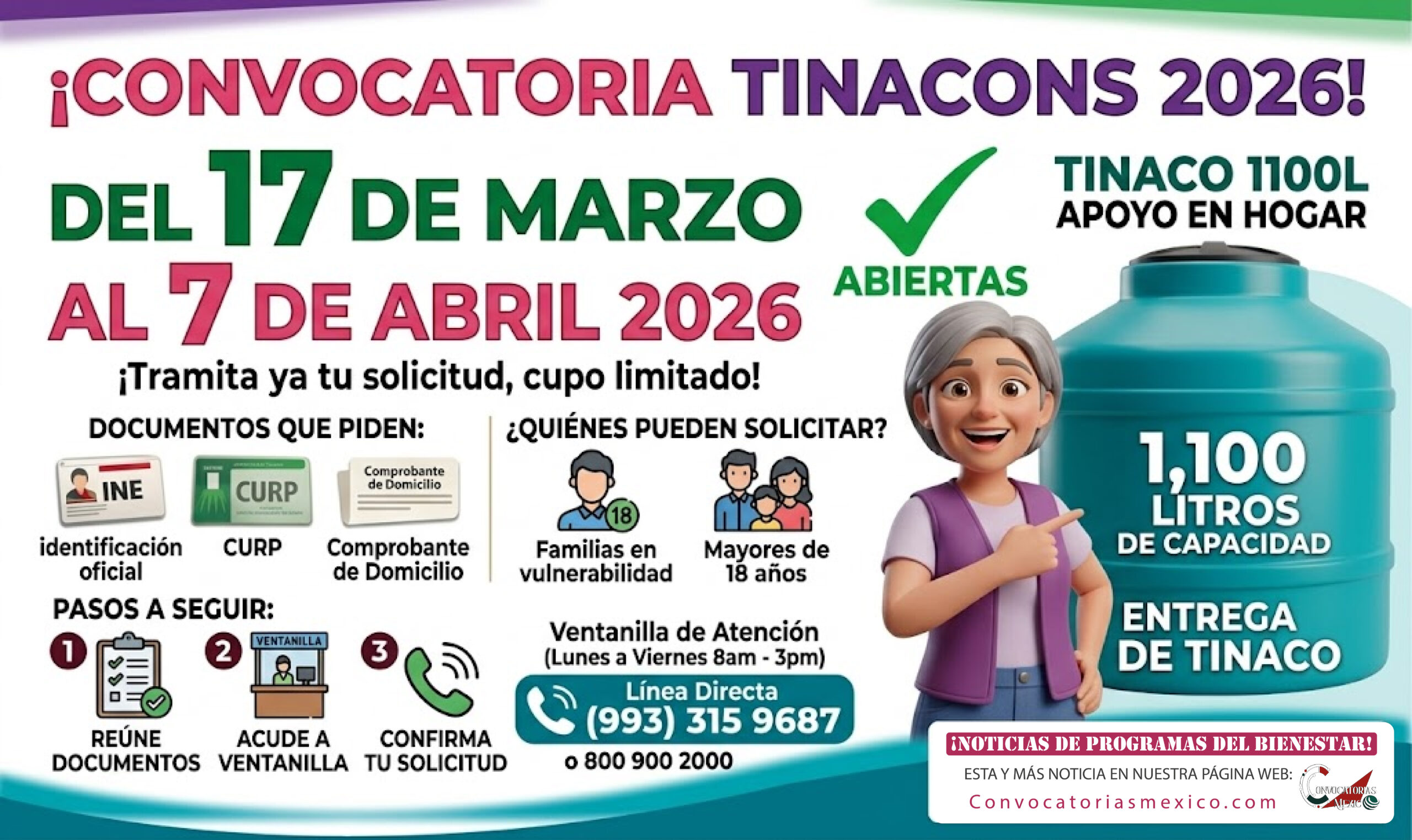 Entrega de tinaco 2026 abre registro para familias que necesitan apoyo