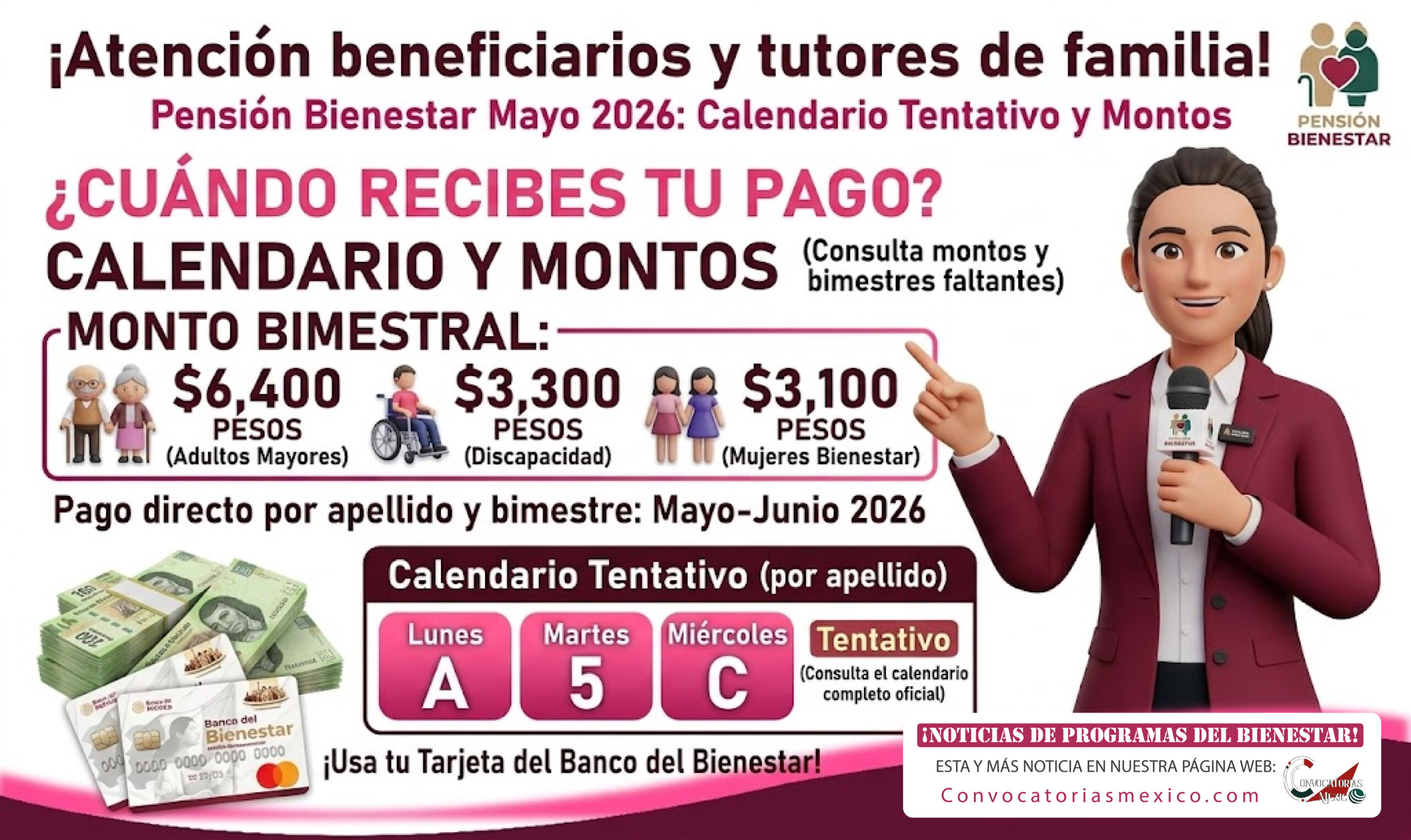 Pensión Bienestar mayo 2026: calendario de pagos por apellido y bimestres que faltan