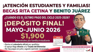 Pagos restantes de la Beca Benito Juárez y Beca Rita Cetina para el ciclo escolar 2025-2026