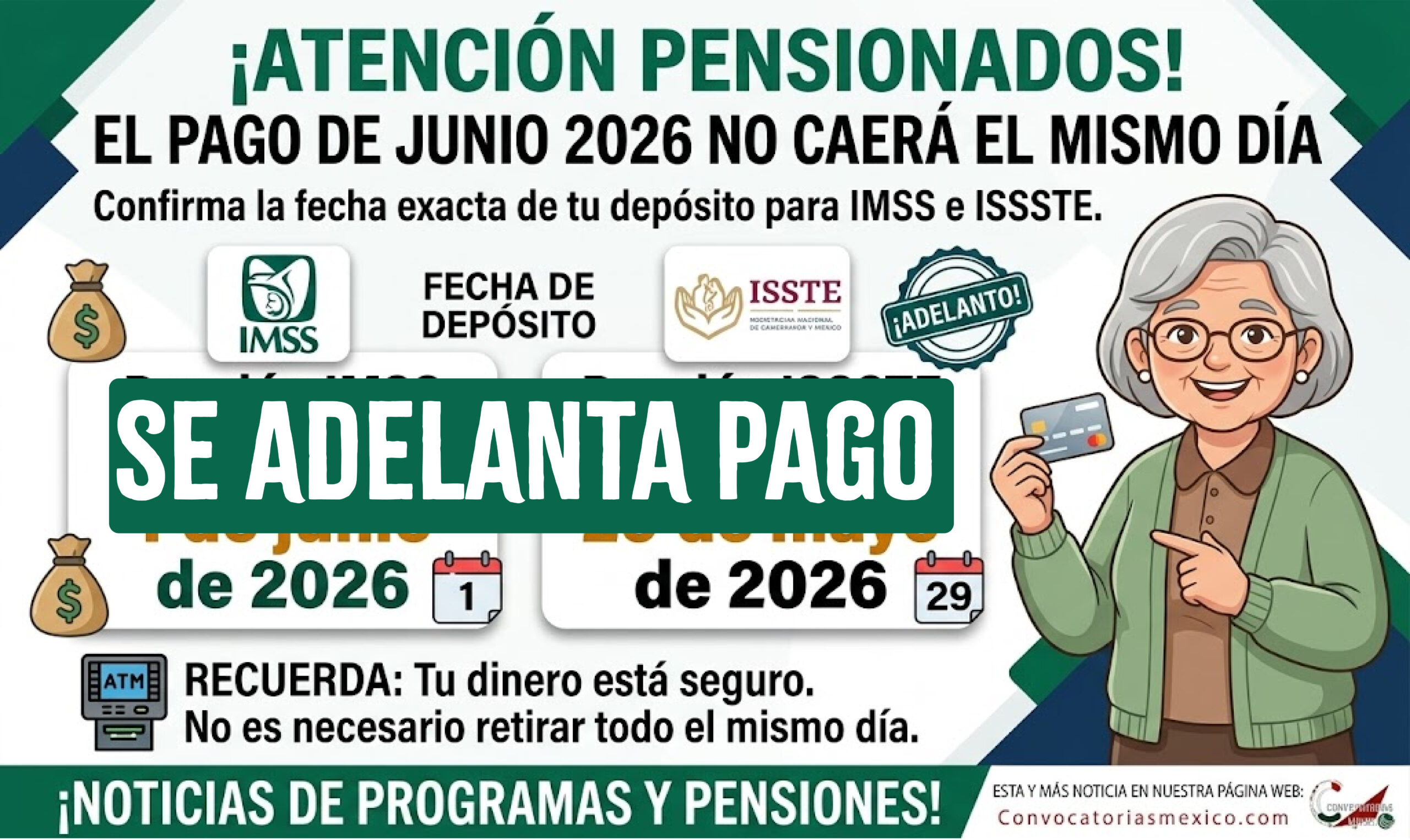 Pensión IMSS e ISSSTE junio 2026: ¿cuándo depositan el pago a adultos mayores?