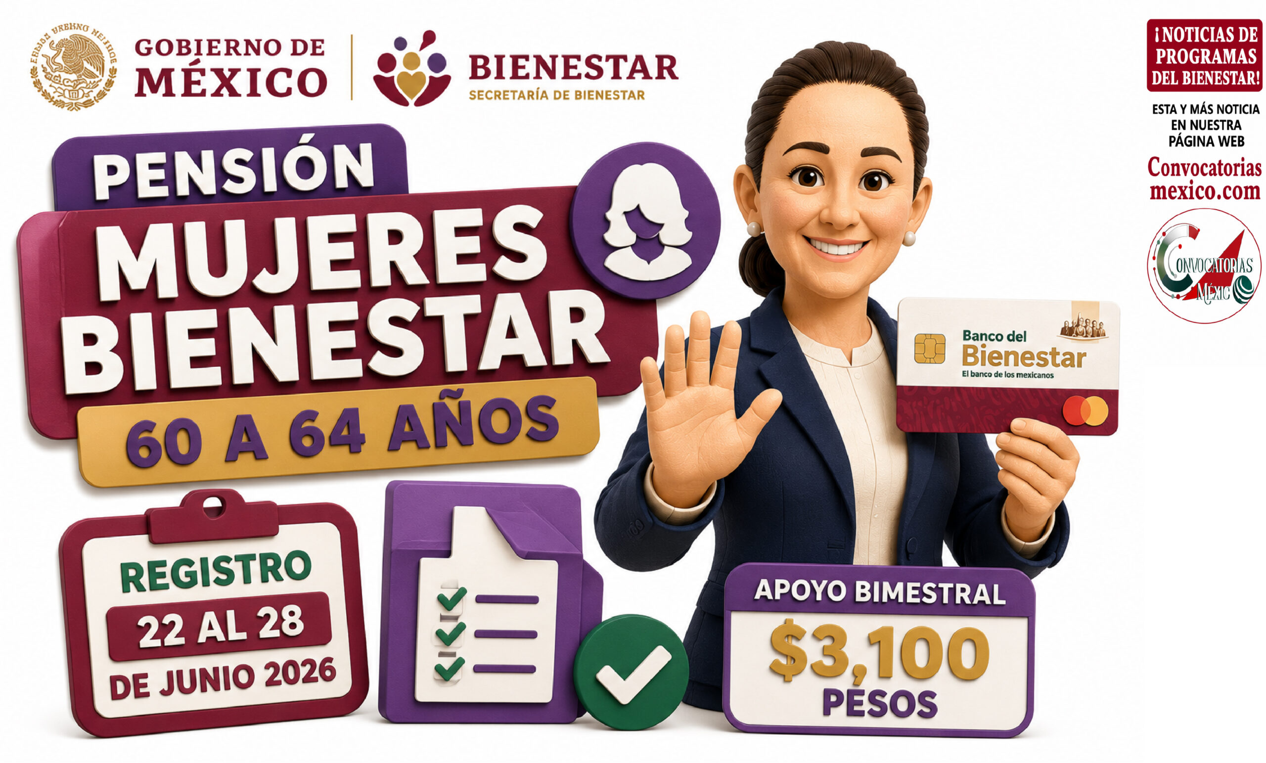 Pensión Mujeres Bienestar 60 a 64 años: estos documentos necesitas para el registro de junio 2026 y así puedes obtenerlos
