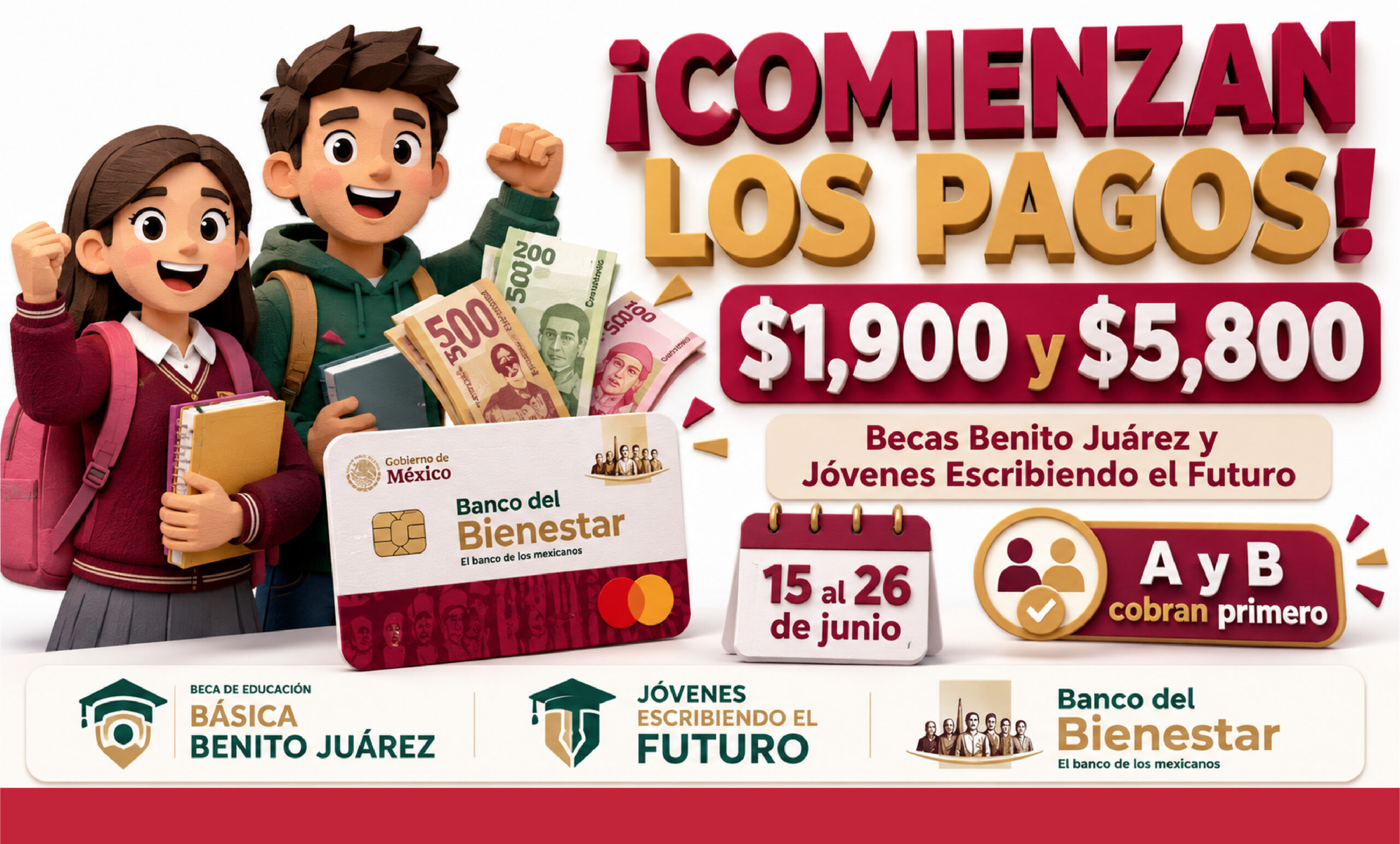 Comienzan pagos de $1,900 y $5,800 de Becas Benito Juárez y Jóvenes Escribiendo el Futuro
