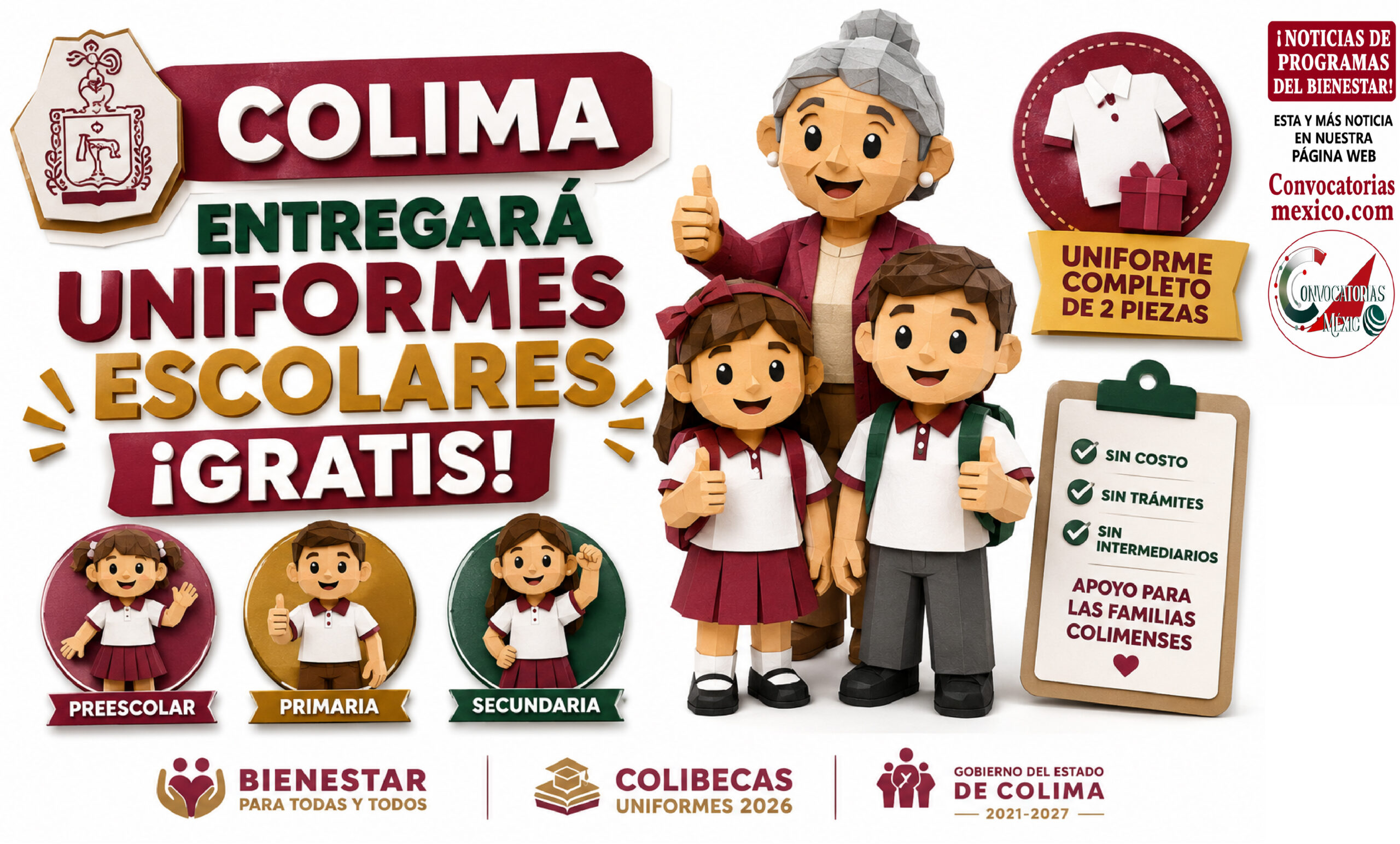 Colima entregará uniformes escolares gratis a estudiantes de preescolar, primaria y secundaria