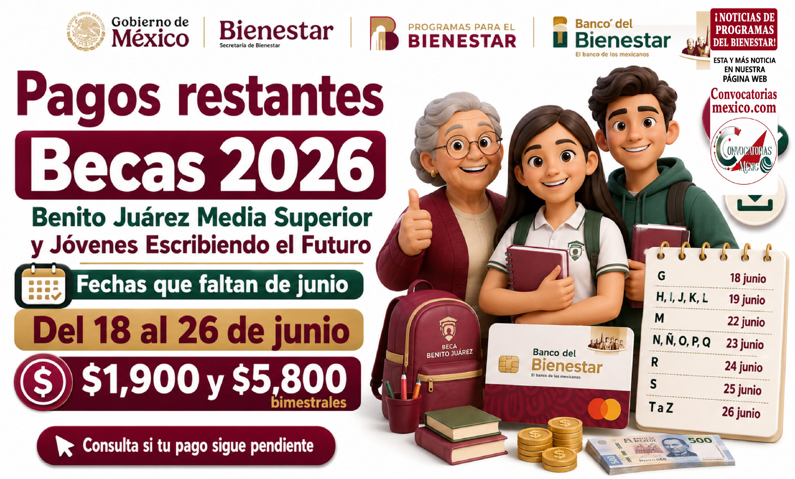 Pagos restantes para estudiantes de la Beca Benito Juárez Media Superior y Jóvenes Escribiendo el Futuro 2026