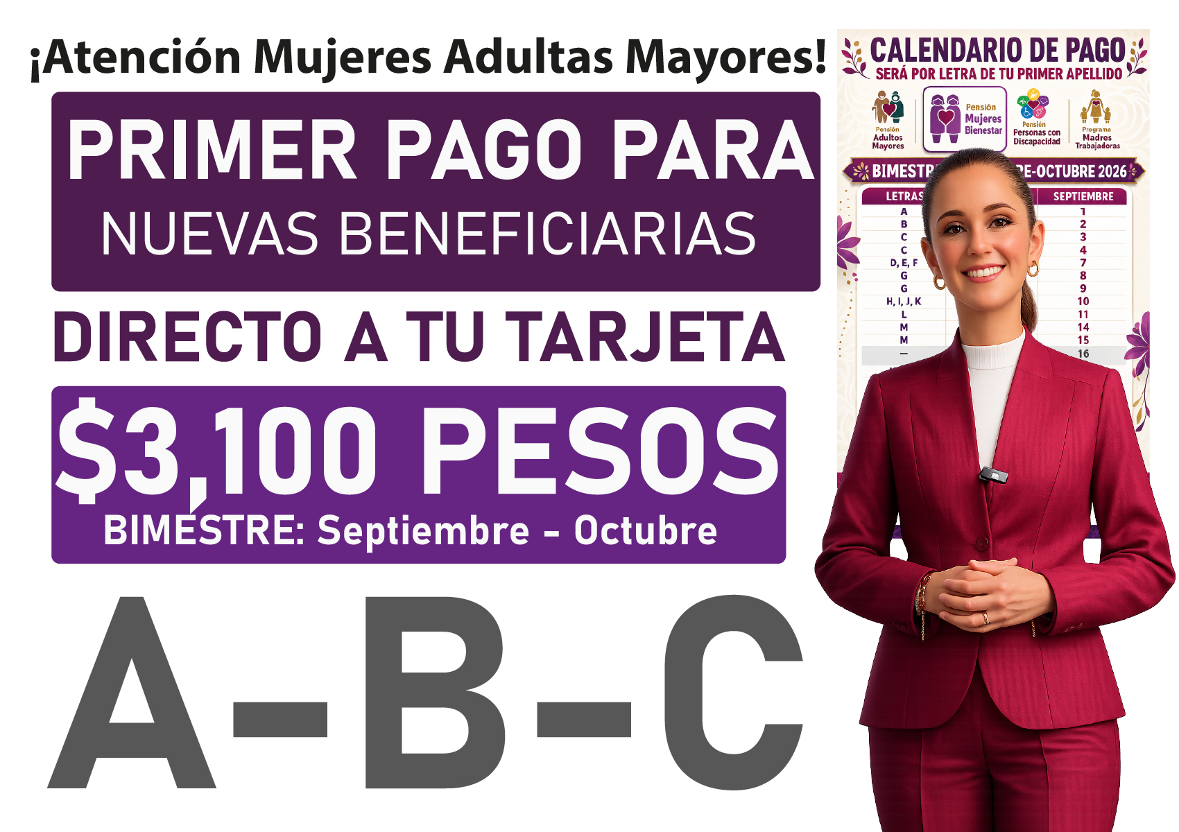 ¡PRIMER PAGO DE $3,100! Para nuevas beneficiarias de la Pensión Mujeres Bienestar de 60 a 64 años 2026